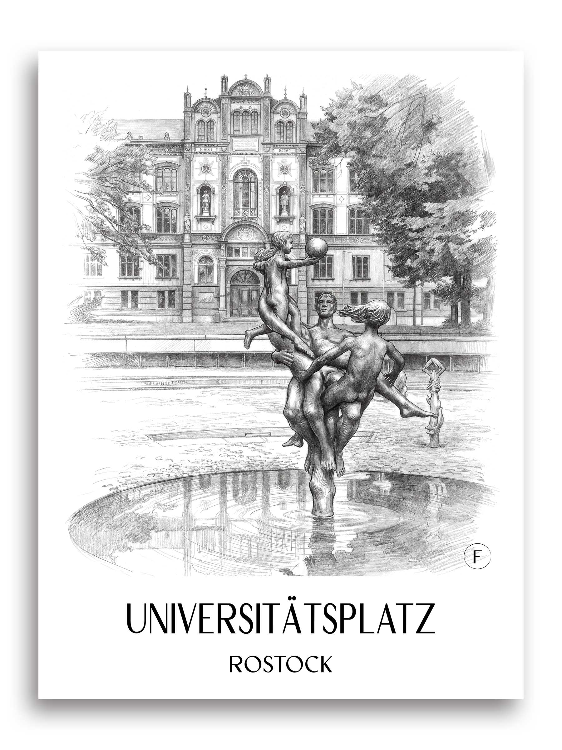 universitätsplatz-rostock-deutschland-poster-bleistift-zeichnung-drawing