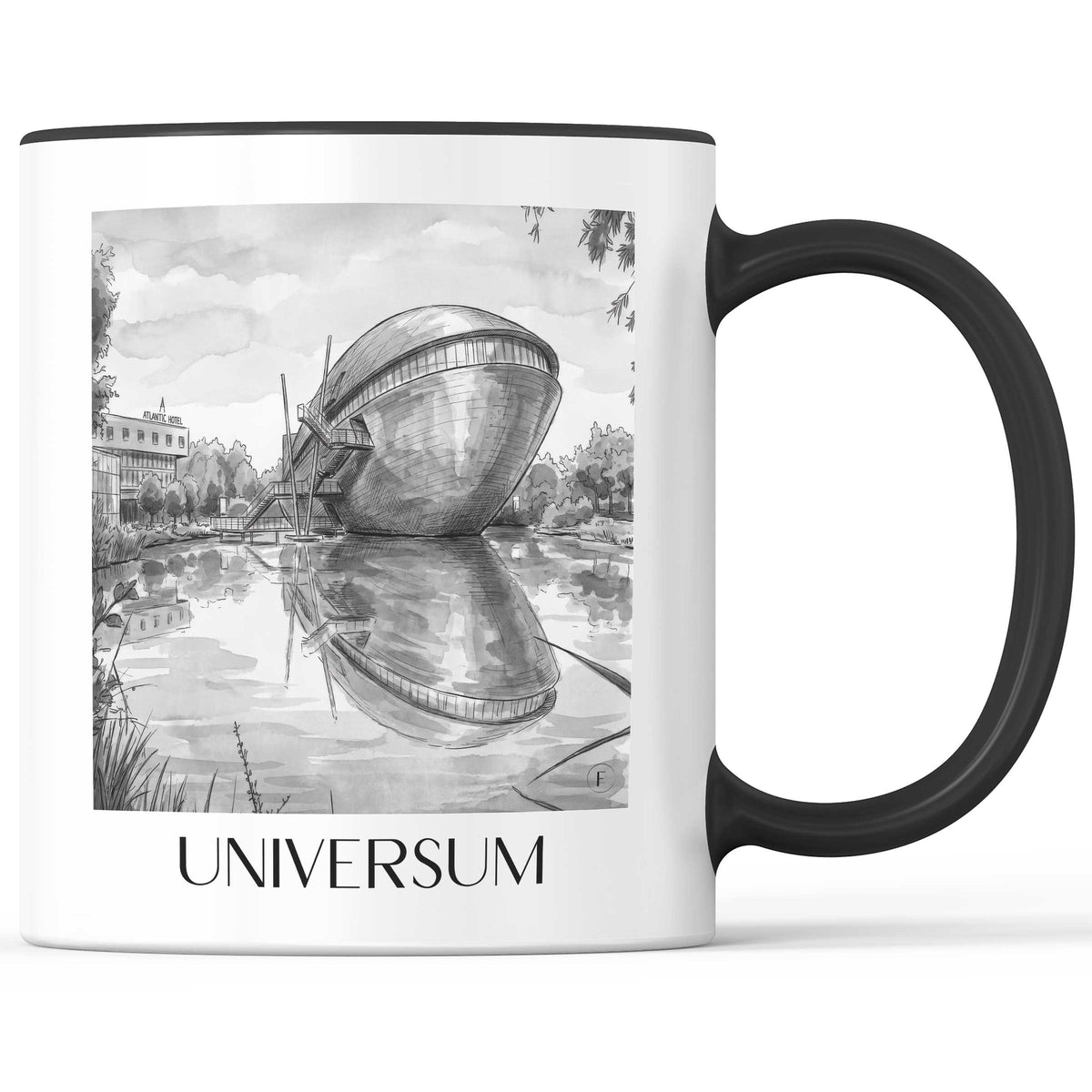 universum-bremen-deutschland-kaffeebecher-aquarell-schwarz-weiss