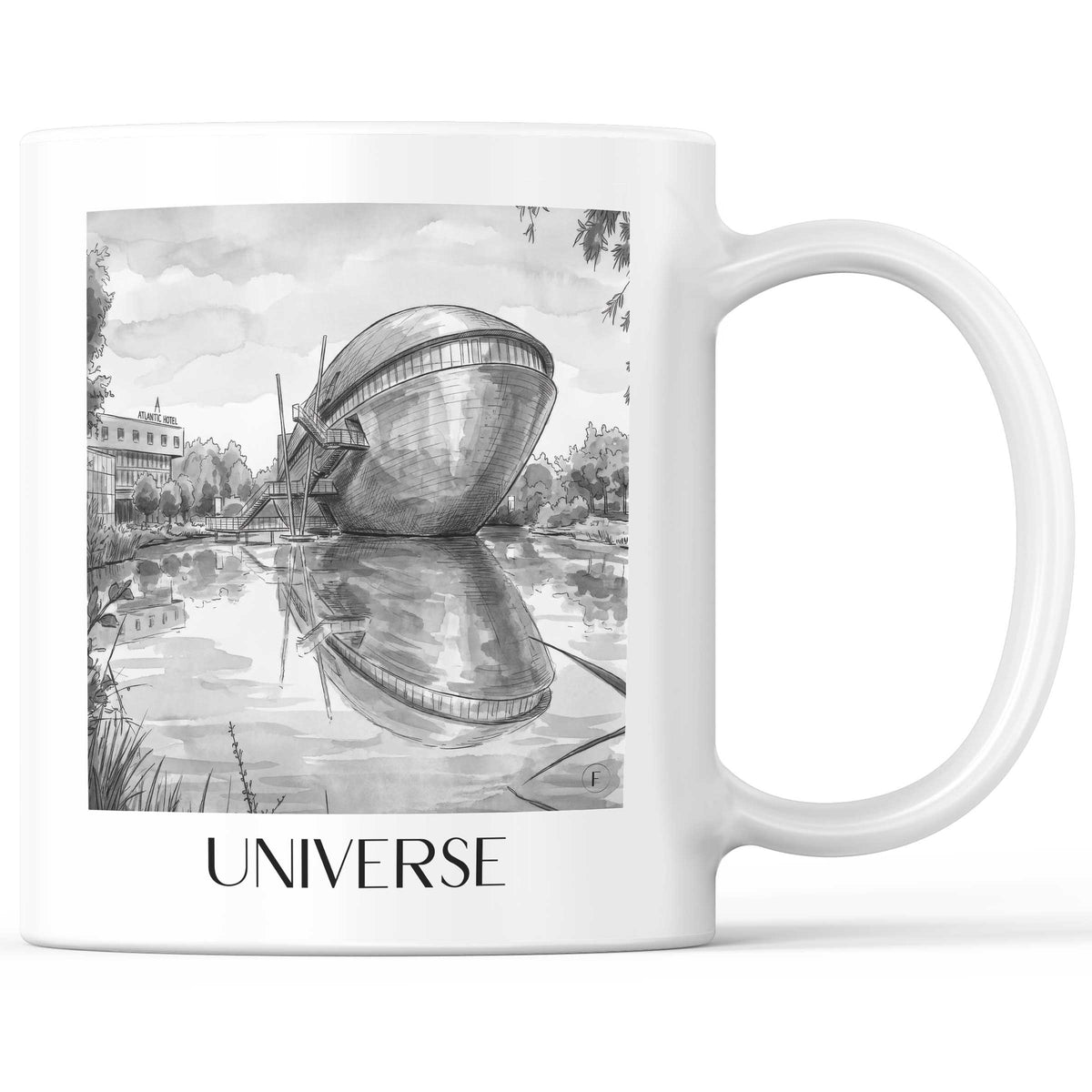 Universum Kaffeebecher - Bremen - Deutschland Becher - Kaffeetasse im Aquarell Schwarz-Weiß Stil - favplace