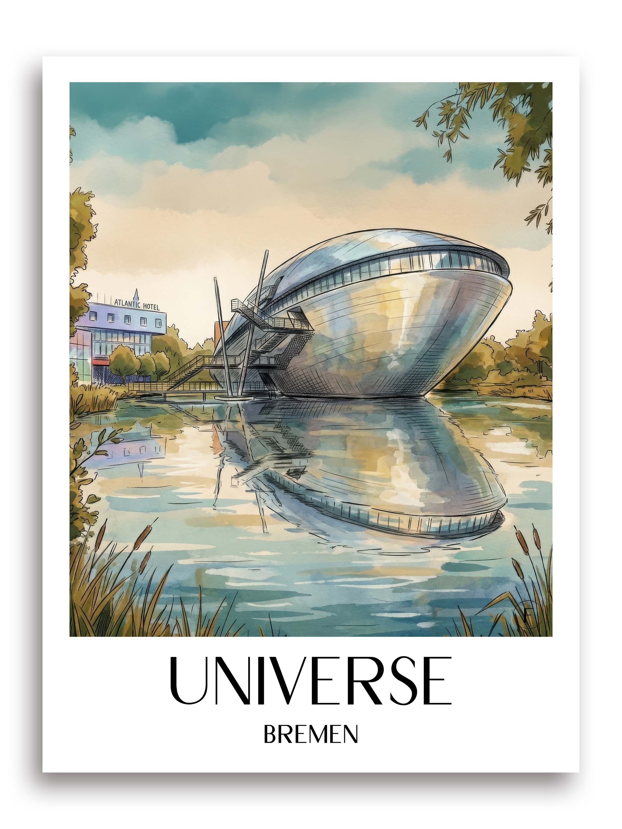 Universum Poster - Bremen - Deutschland Kunstdruck - Aquarell von A4 bis A1 - favplace