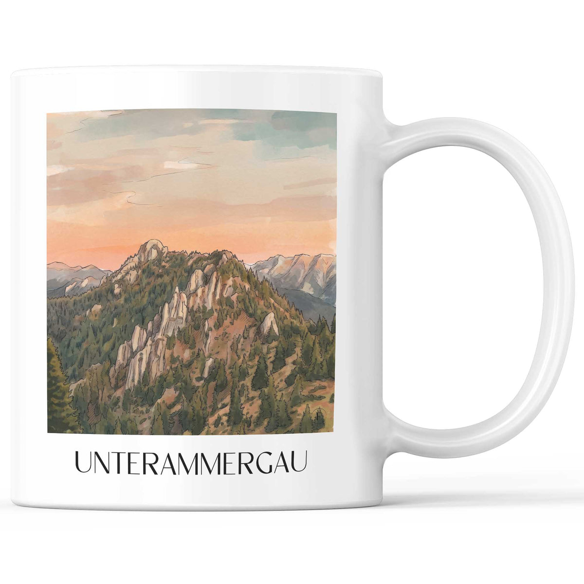 Unterammergau Kaffeebecher - Bayern - Deutschland Becher - Kaffeetasse im Aquarell Stil - favplace
