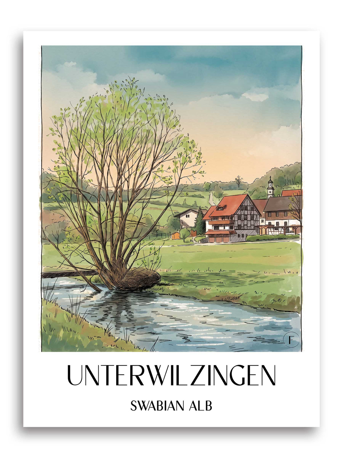Unterwilzingen Poster - Schwäbische Alb - Deutschland Kunstdruck - Aquarell von A4 bis A1 - favplace
