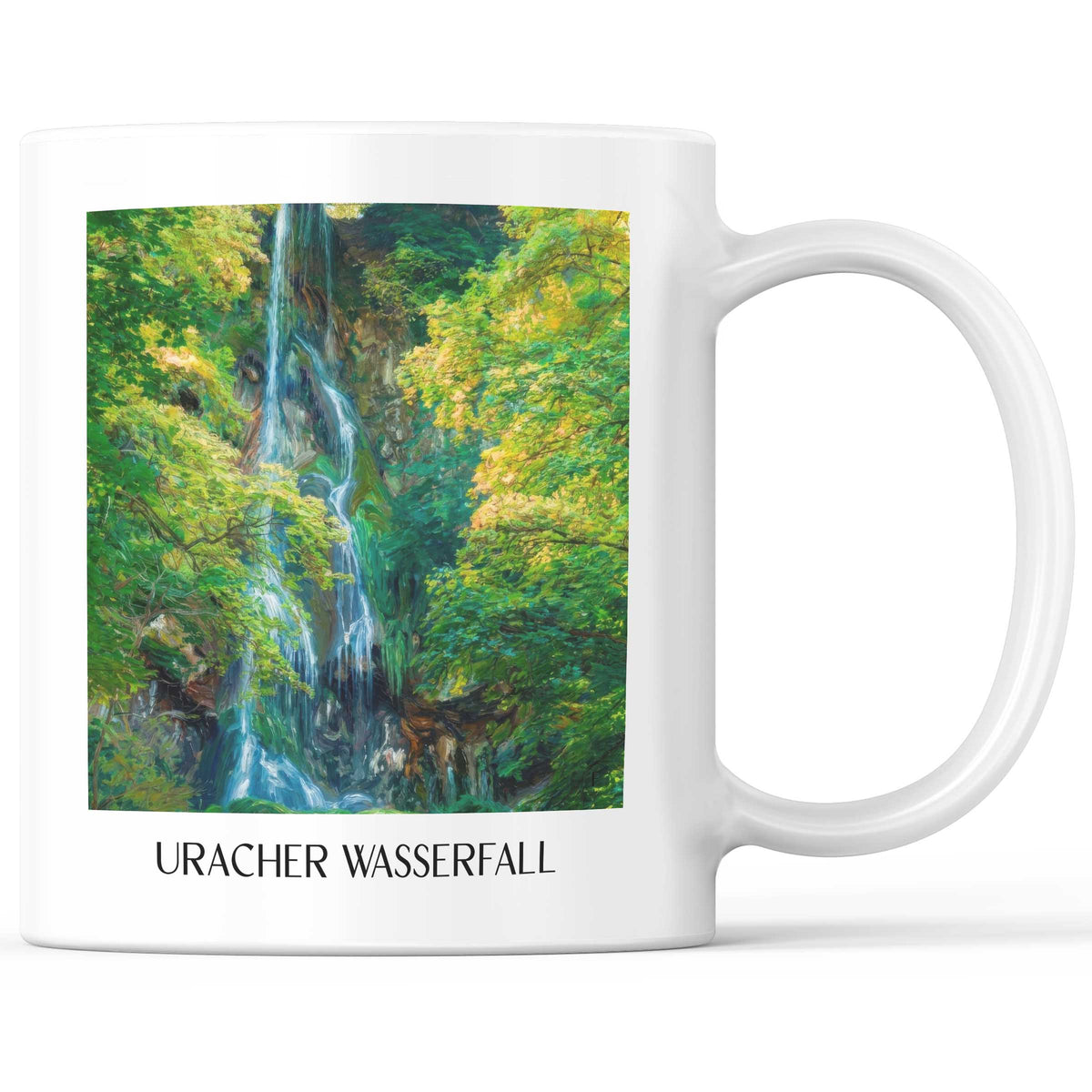 Uracher Wasserfall Kaffeebecher - Schwäbische Alb - Deutschland Becher - Kaffeetasse im Ölgemälde Stil - favplace