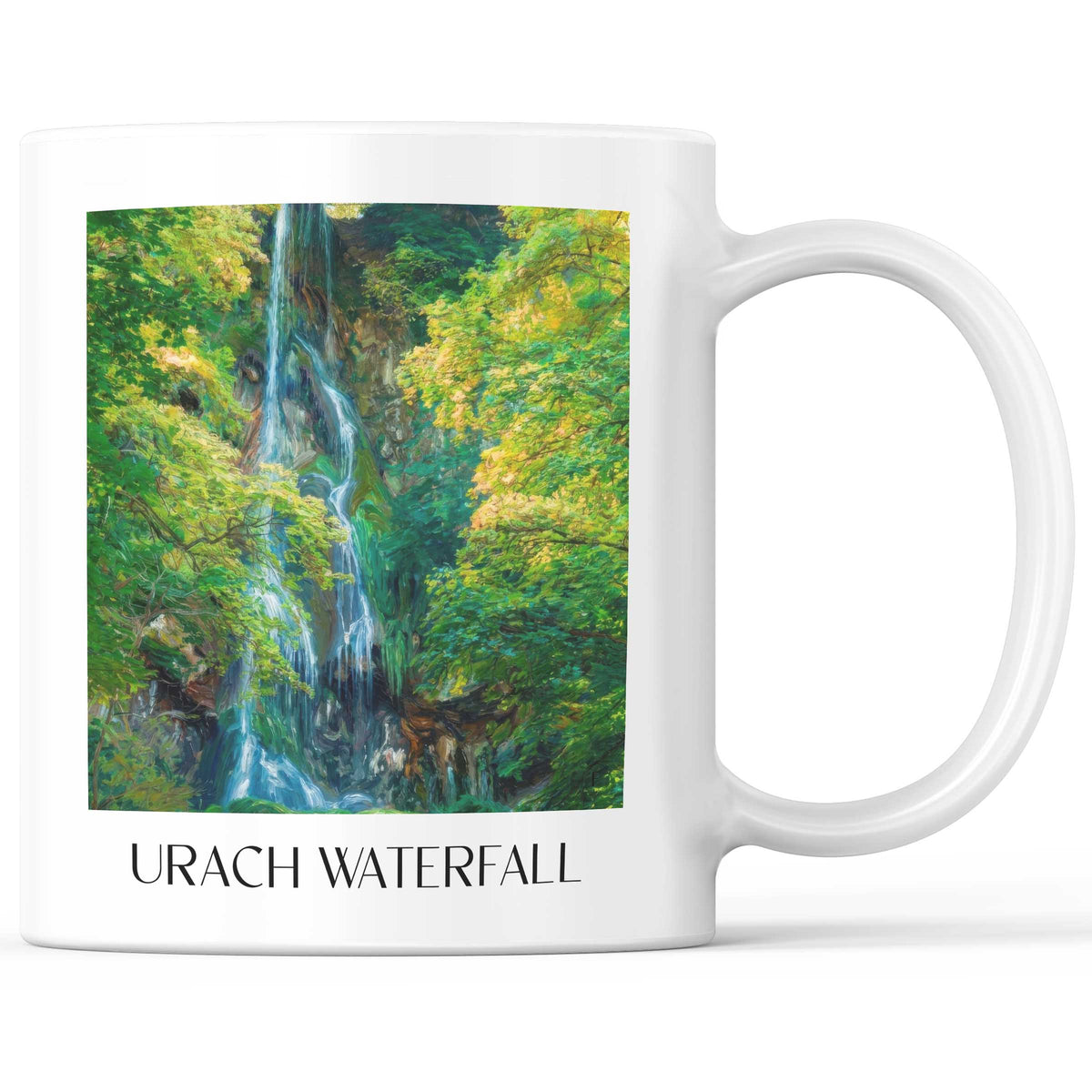 Uracher Wasserfall Kaffeebecher - Schwäbische Alb - Deutschland Becher - Kaffeetasse im Ölgemälde Stil - favplace