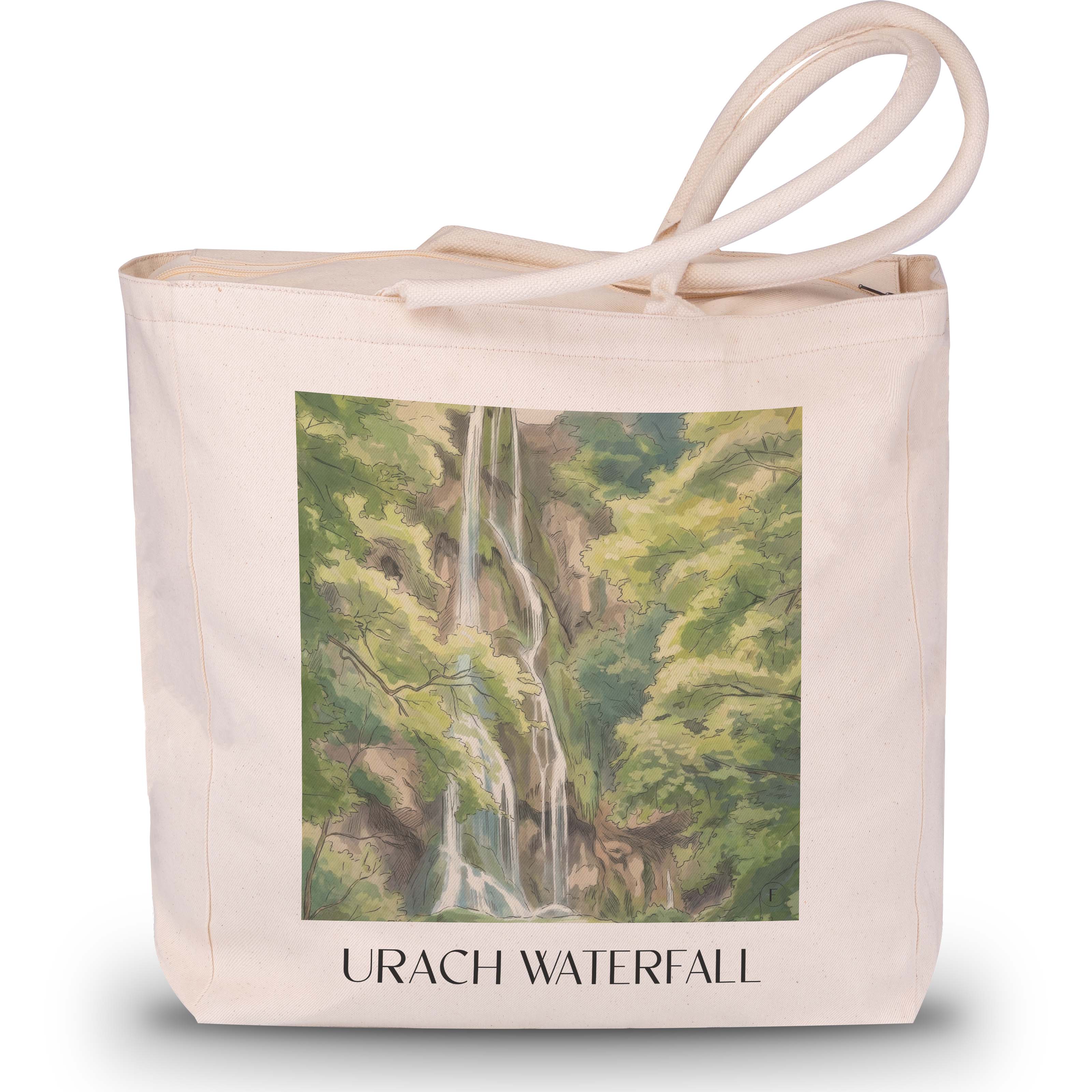 Uracher Wasserfall Shopping Tasche - Schwäbische Alb - Deutschland Tote Bag - Einkaufstasche im Aquarell Stil - favplace
