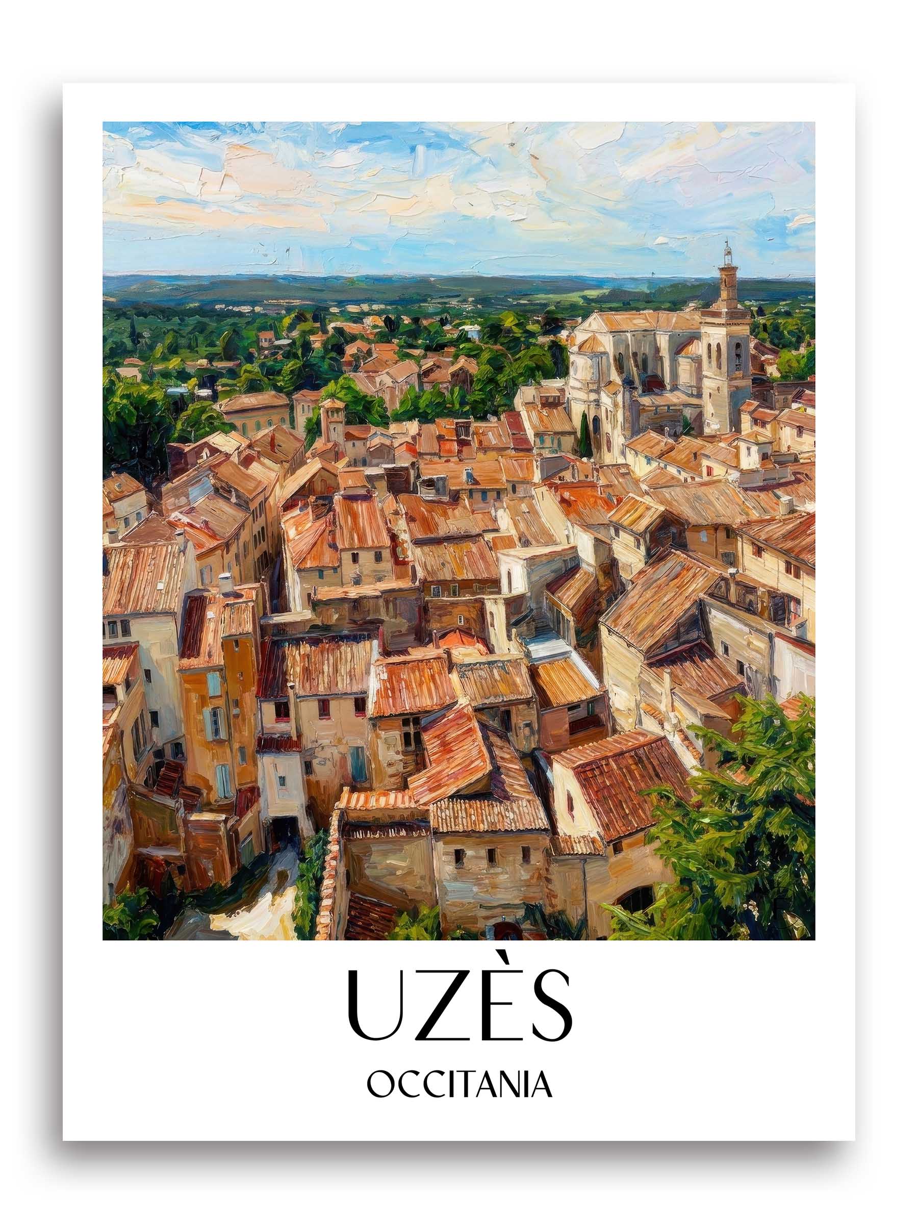 Uzès Poster - Okzitanien - Frankreich Kunstdruck - Ölgemälde von A4 bis A1 - favplace