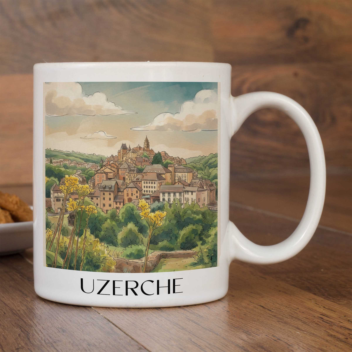 uzerche-corrèze-frankreich-kaffeebecher-aquarell