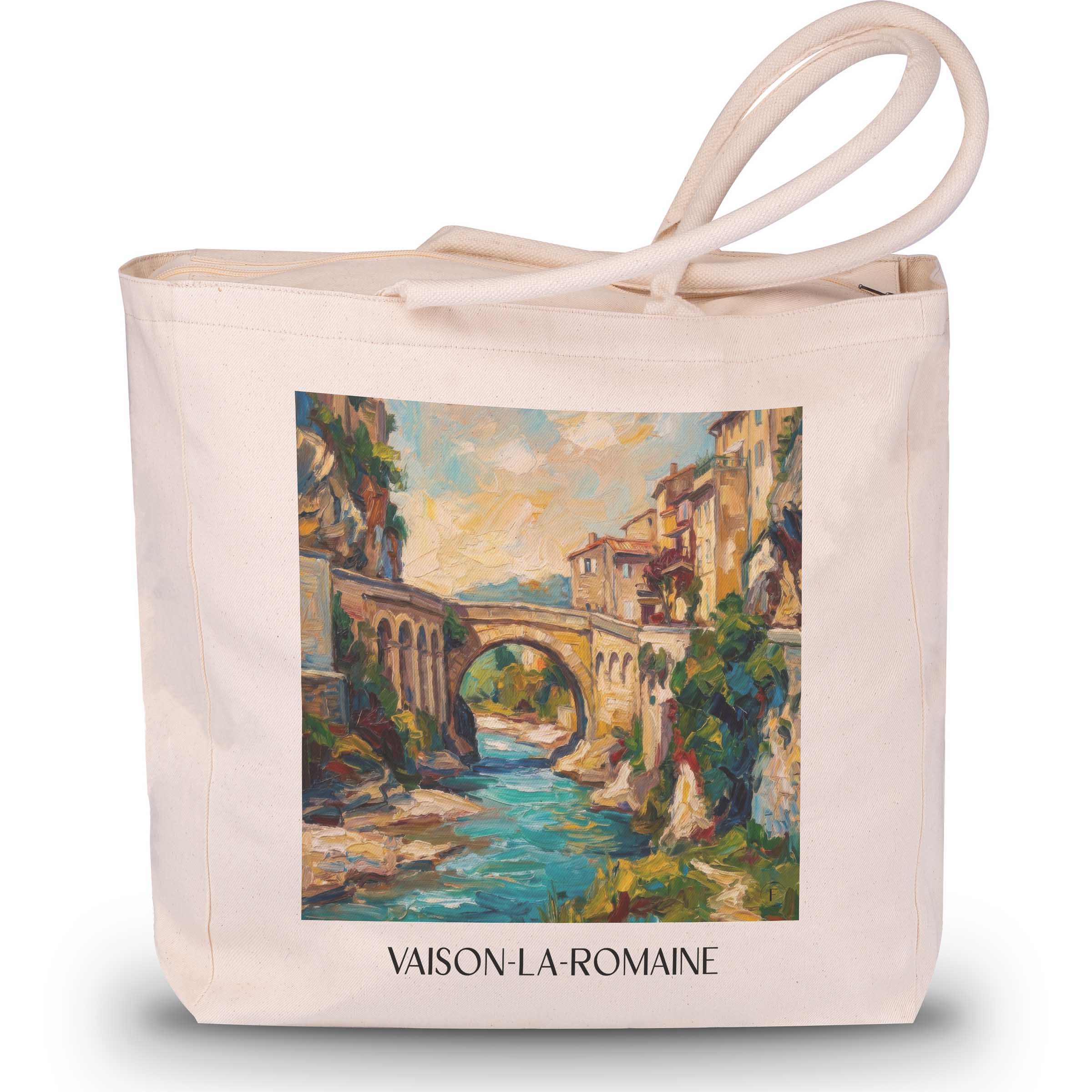vaison-la-romaine-provence-frankreich-einkaufstasche-oil-painting-oelgemaelde