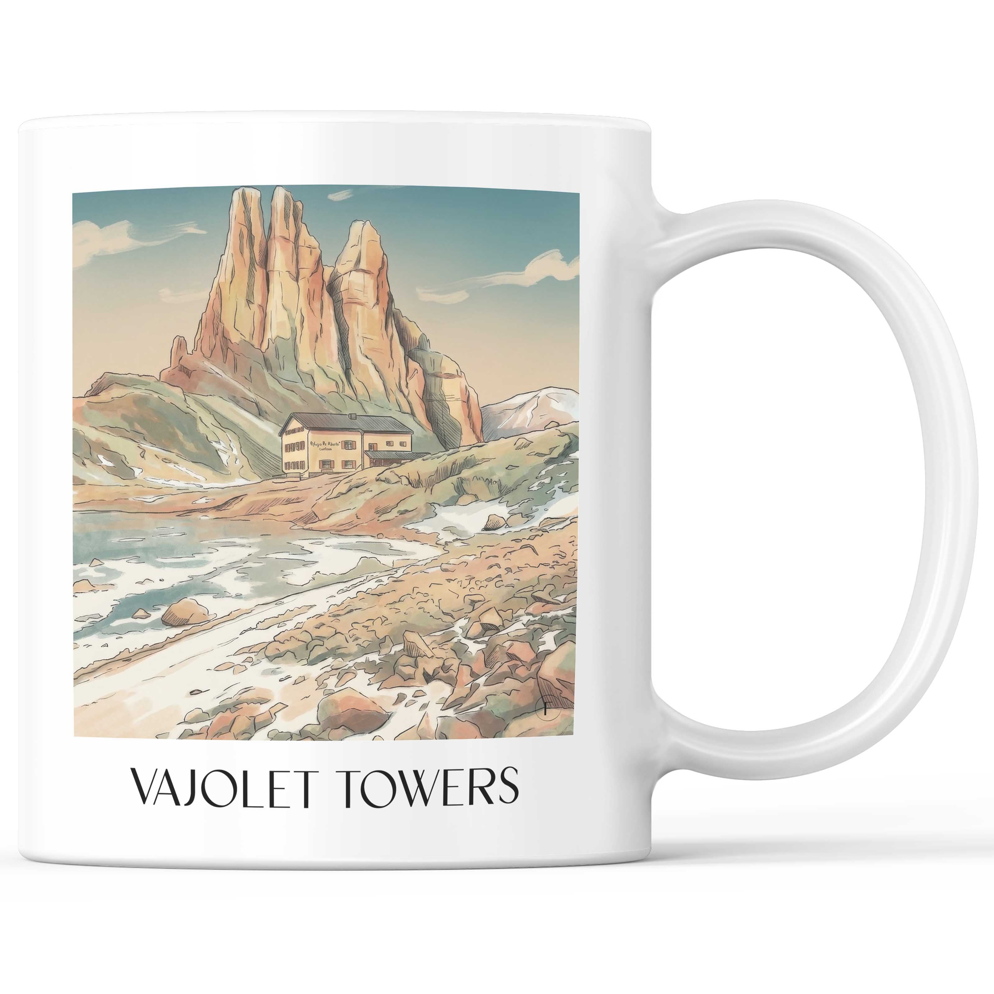 Vajolet-Türme Kaffeebecher - Dolomiten - Italien Becher - Kaffeetasse im Aquarell Stil - favplace