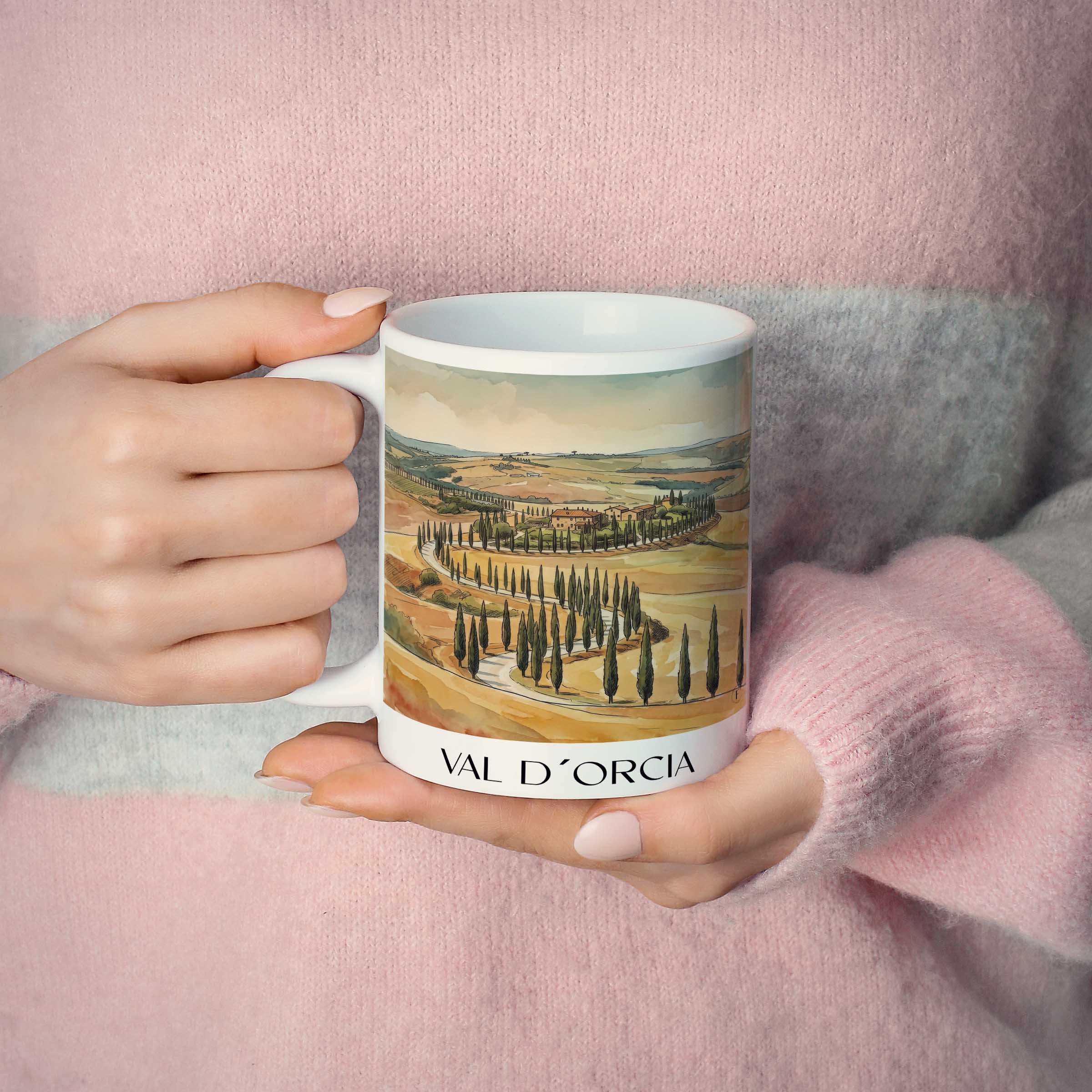 val-d´orcia-toskana-italien-kaffeebecher-aquarell