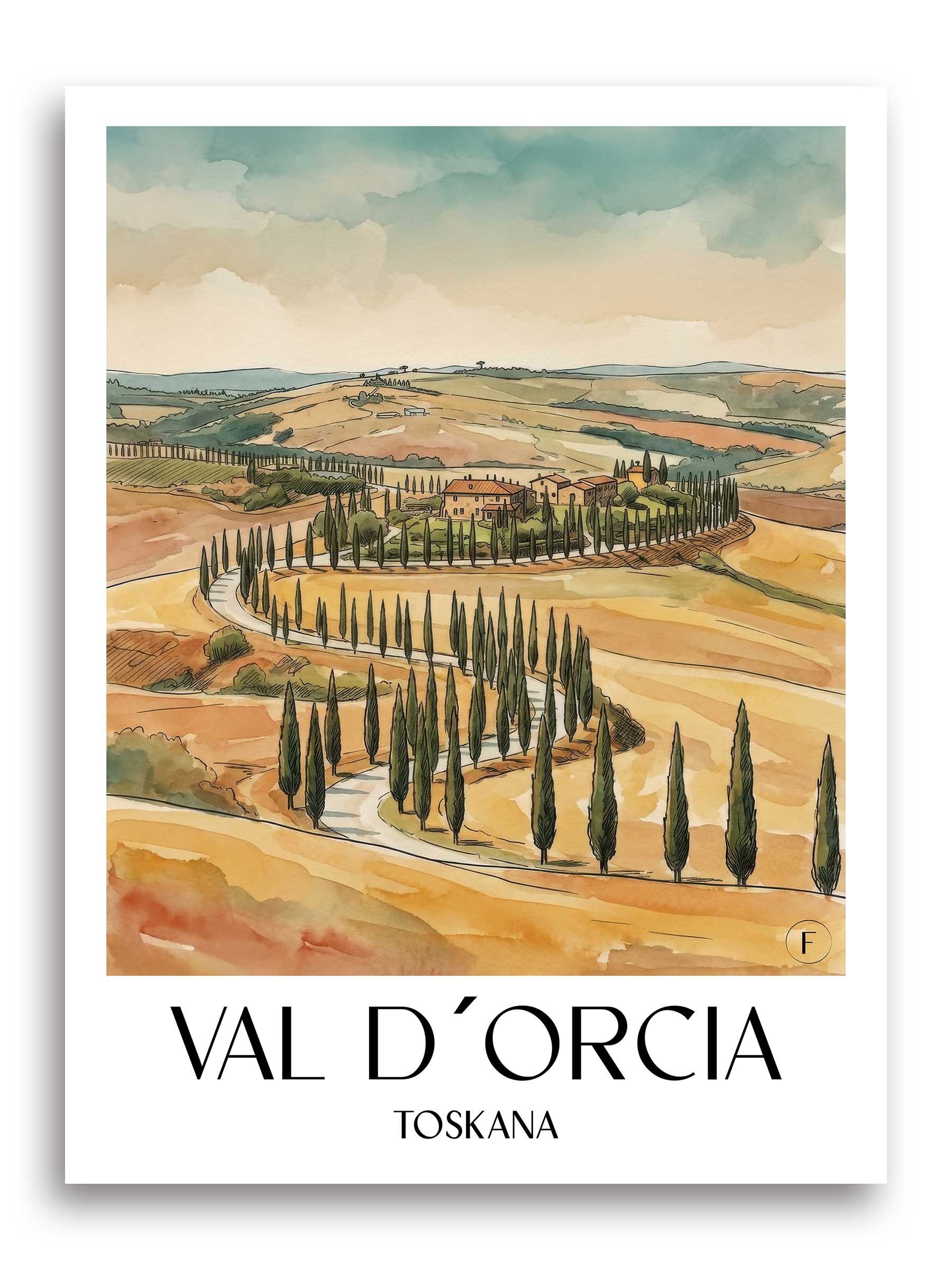 val-d´orcia-toskana-italien-poster-aquarell
