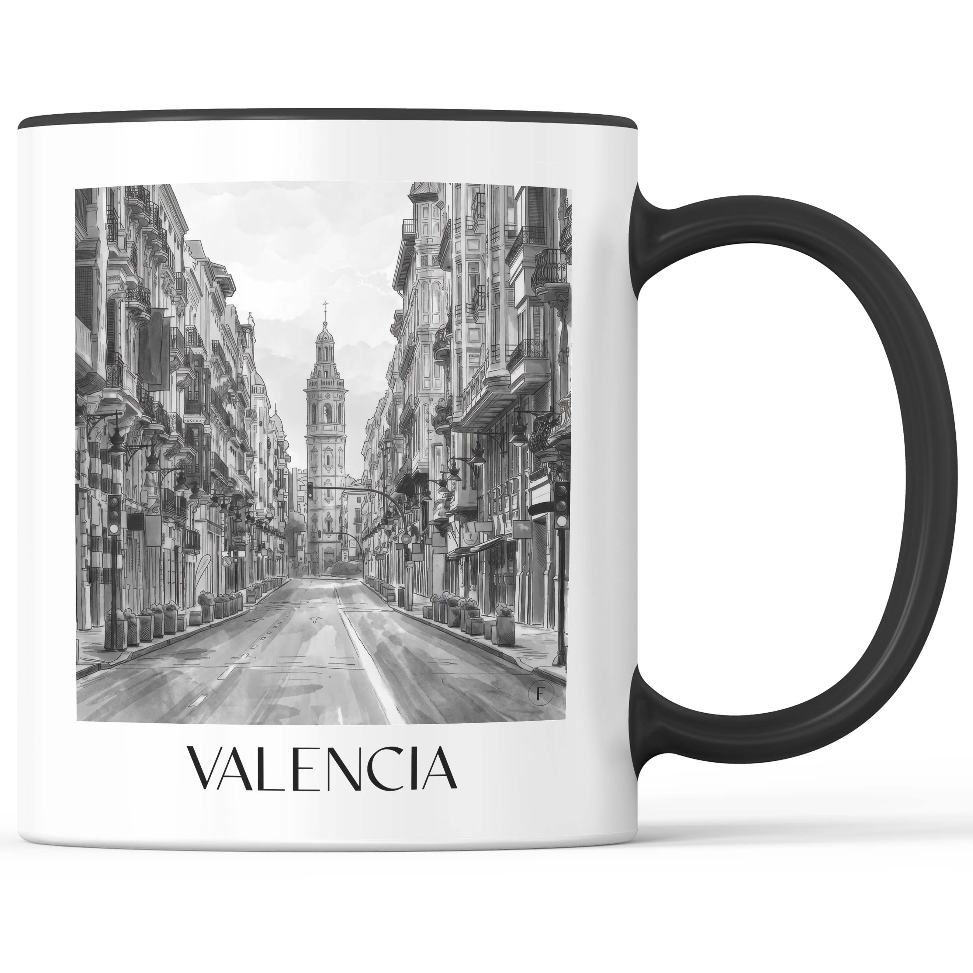 Valencia Kaffeebecher - Spanien - Spanien Becher - Kaffeetasse im Aquarell Schwarz-Weiß Stil - favplace