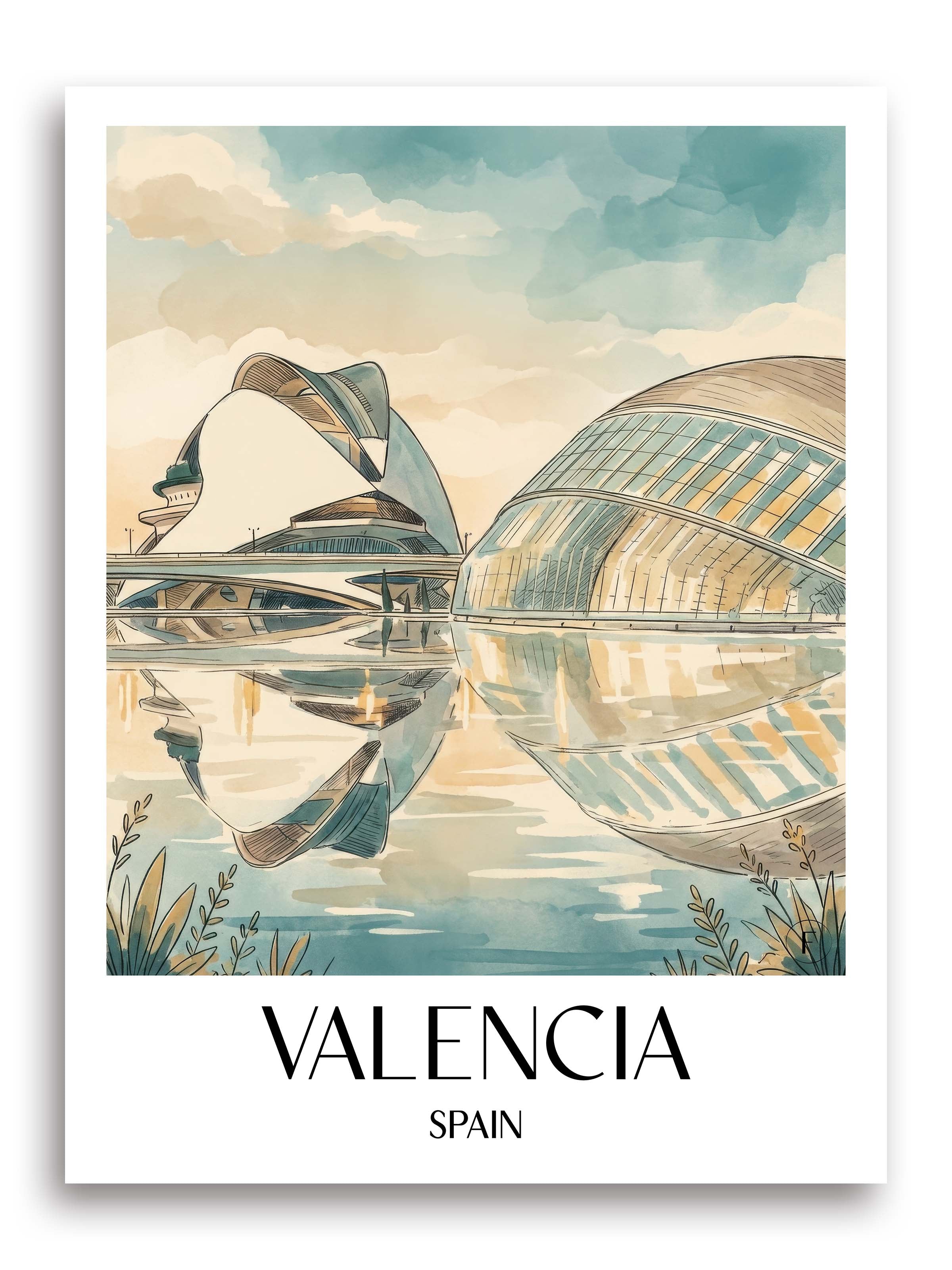 Valencia Poster - Spanien Kunstdruck - Aquarell von A4 bis A1 - favplace