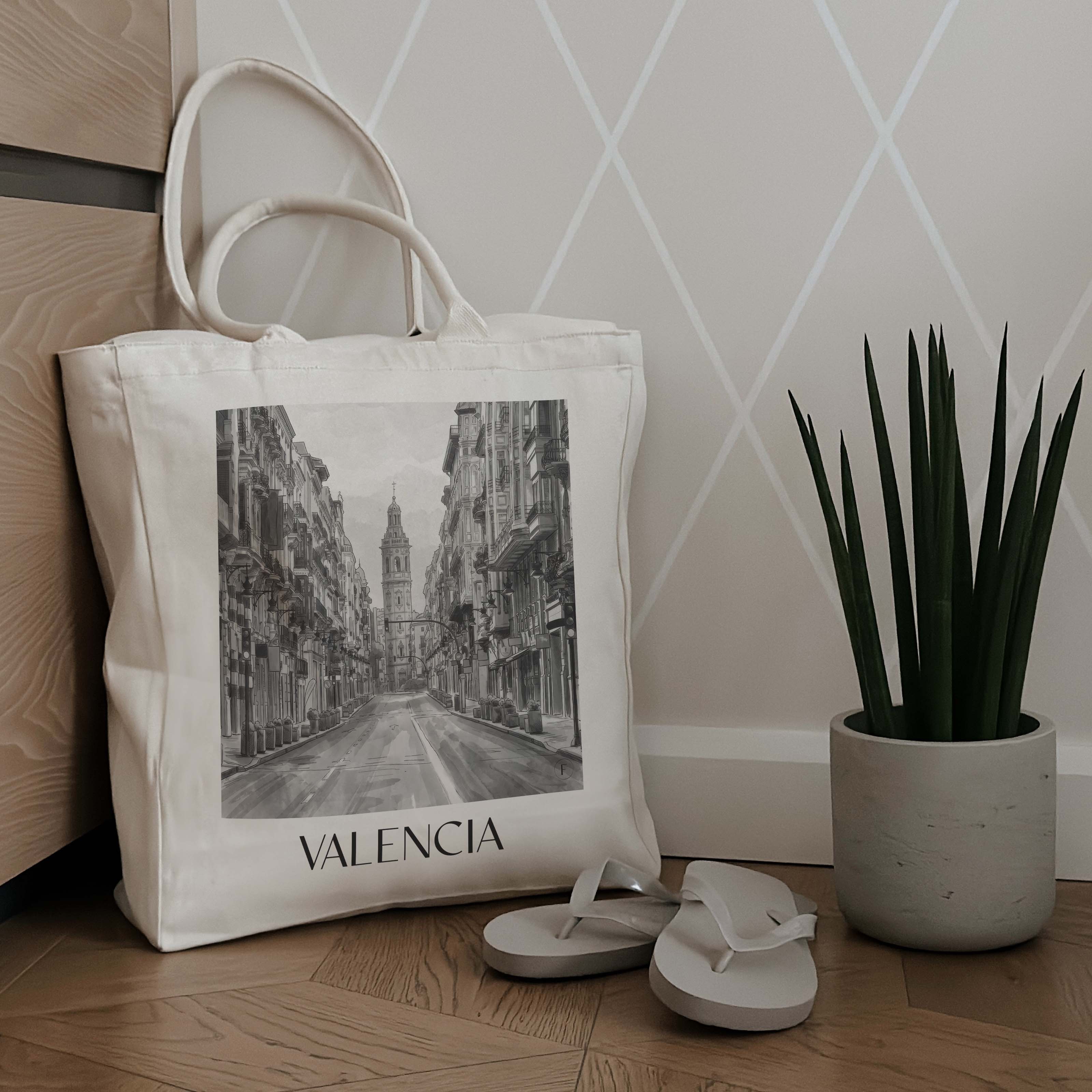 valencia-spanien-spanien-einkaufstasche-aquarell-schwarz-weiss