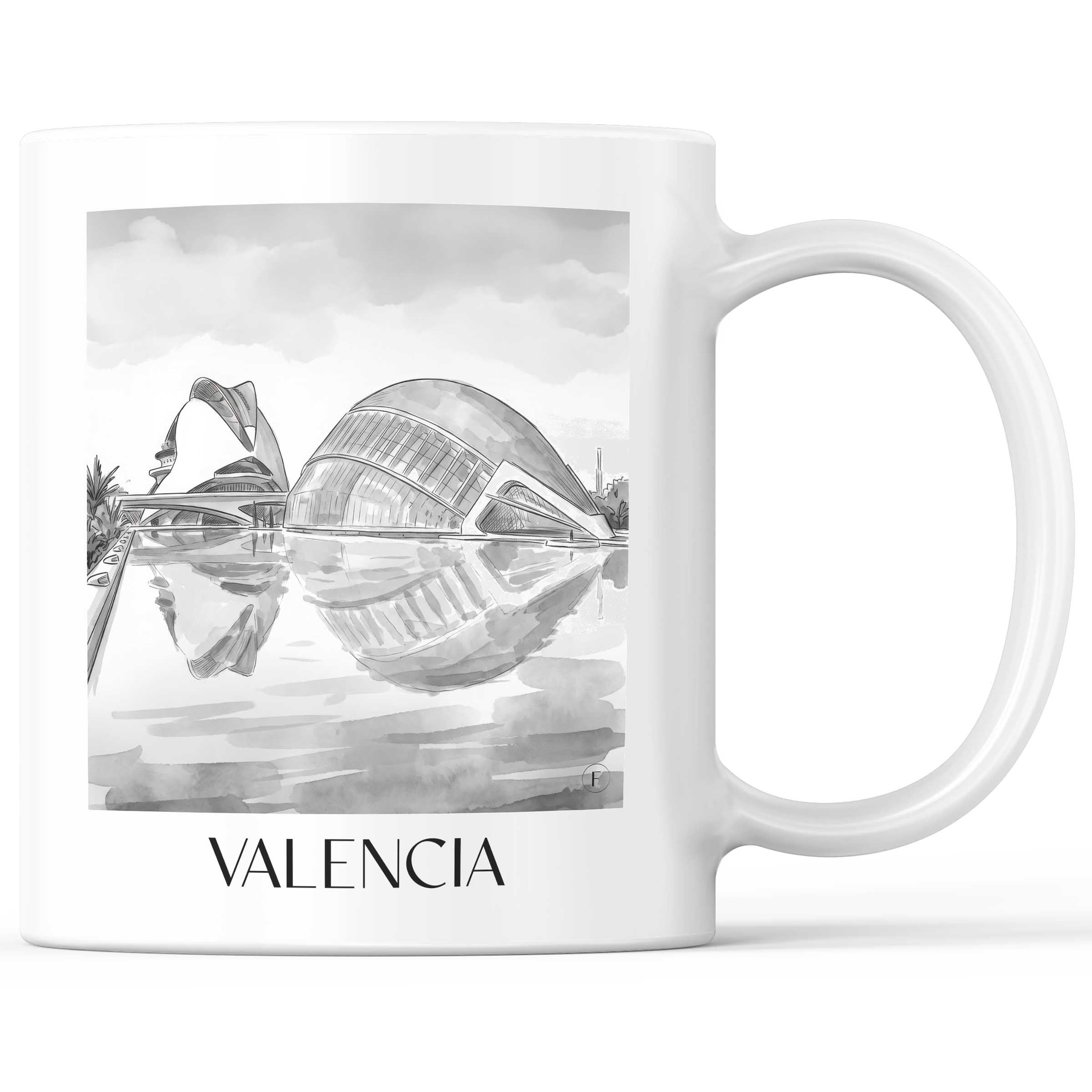 Valencia - Spanien Becher - Kaffeetasse im Aquarell Schwarz-Weiß Stil - favplace