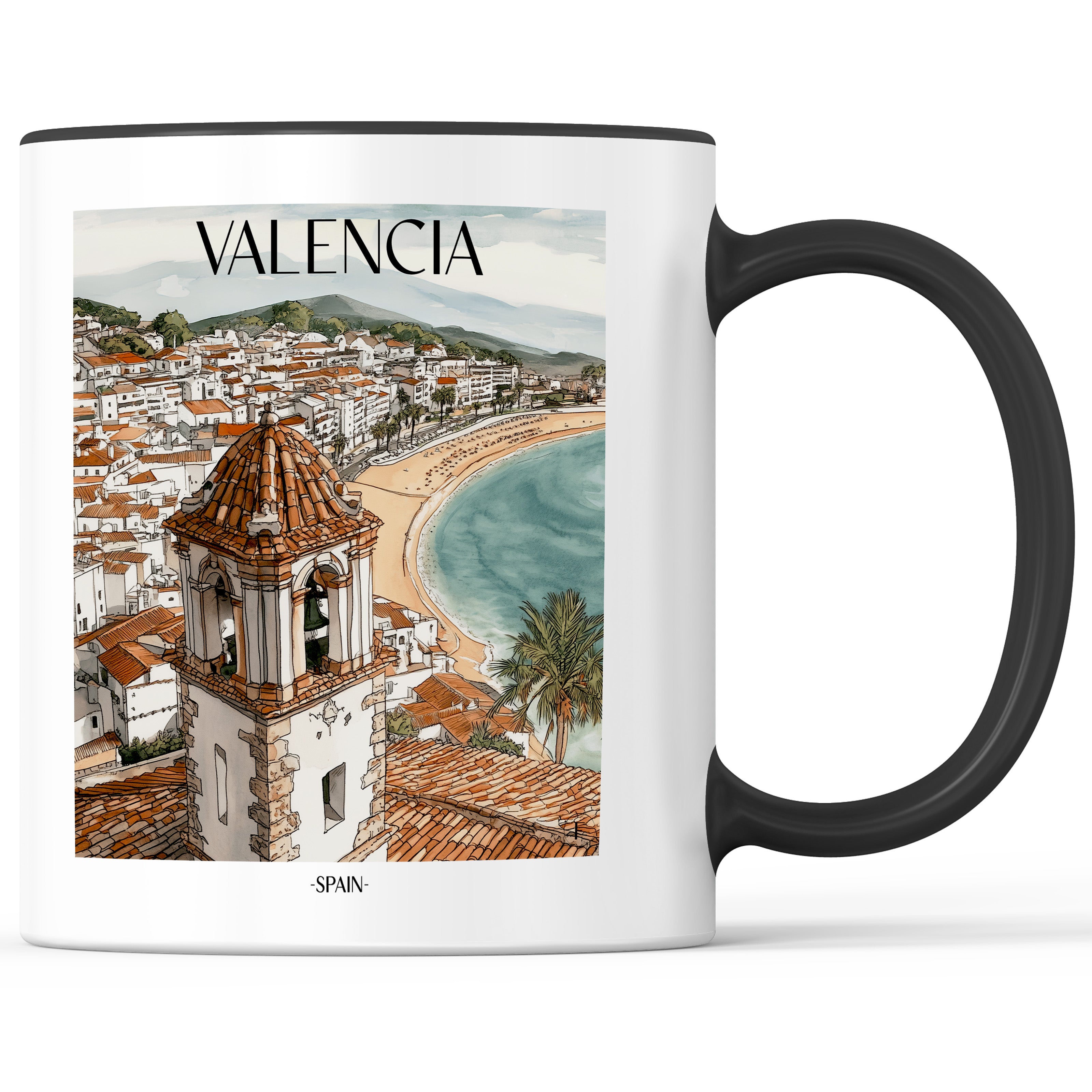 Valencia - Spanien Becher - Kaffeetasse im Aquarell Stil - favplace