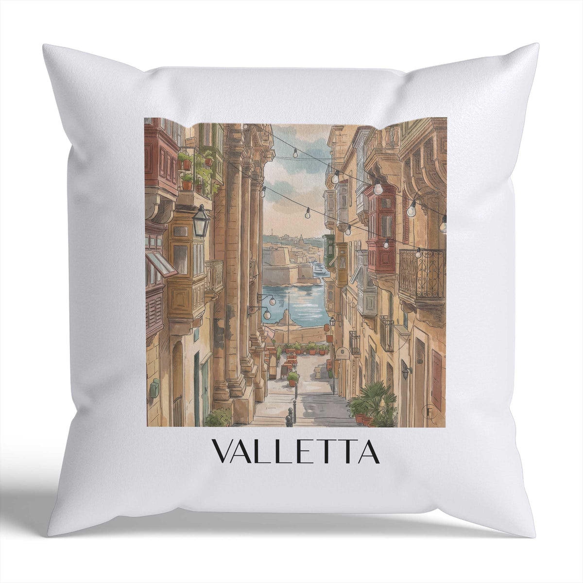 Valletta Kissenhülle - Zierkissen Bezug - Malta - Malta Kissen bzw. Kissenbezug im Aquarell Stil - favplace