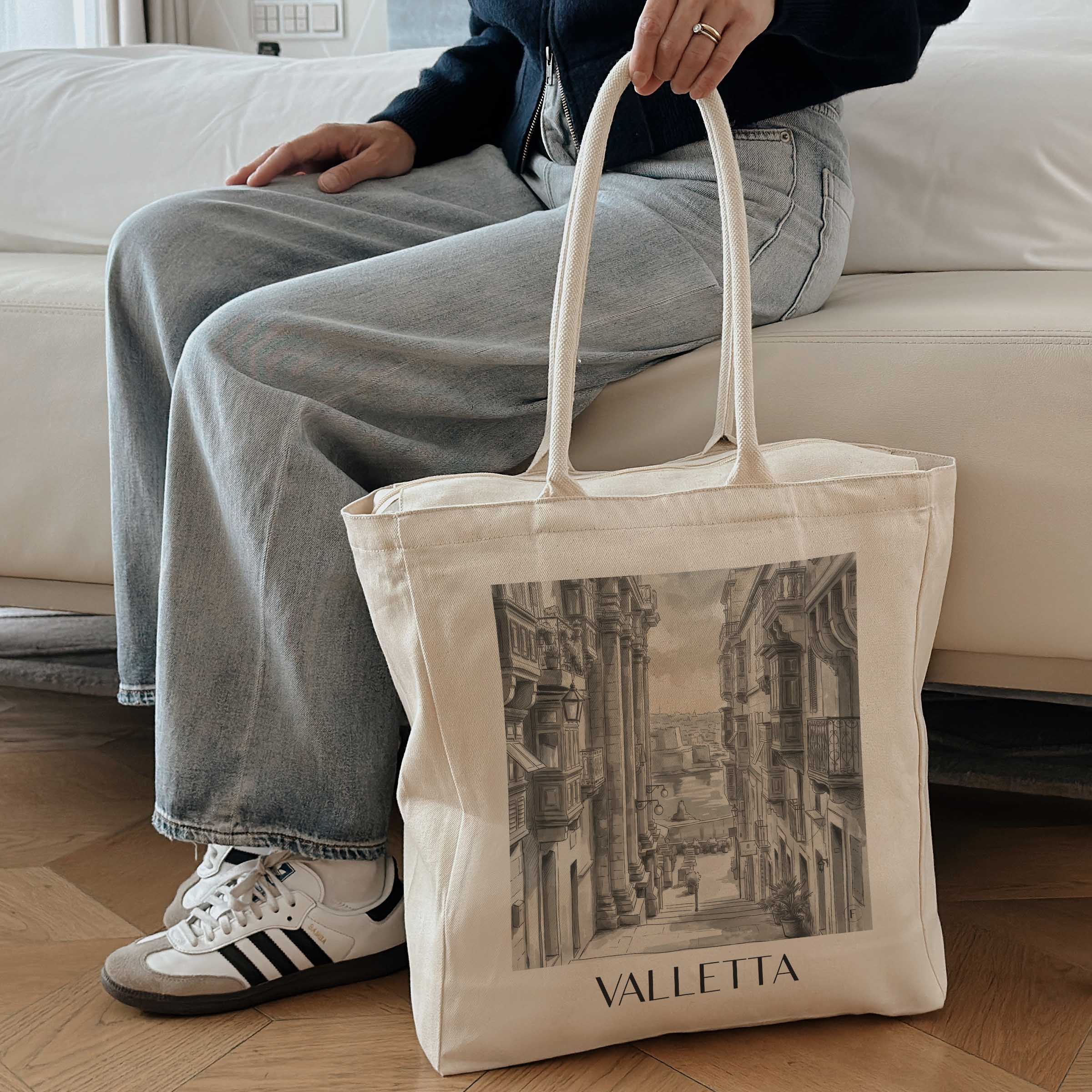 valletta-malta-einkaufstasche-aquarell-schwarz-weiss