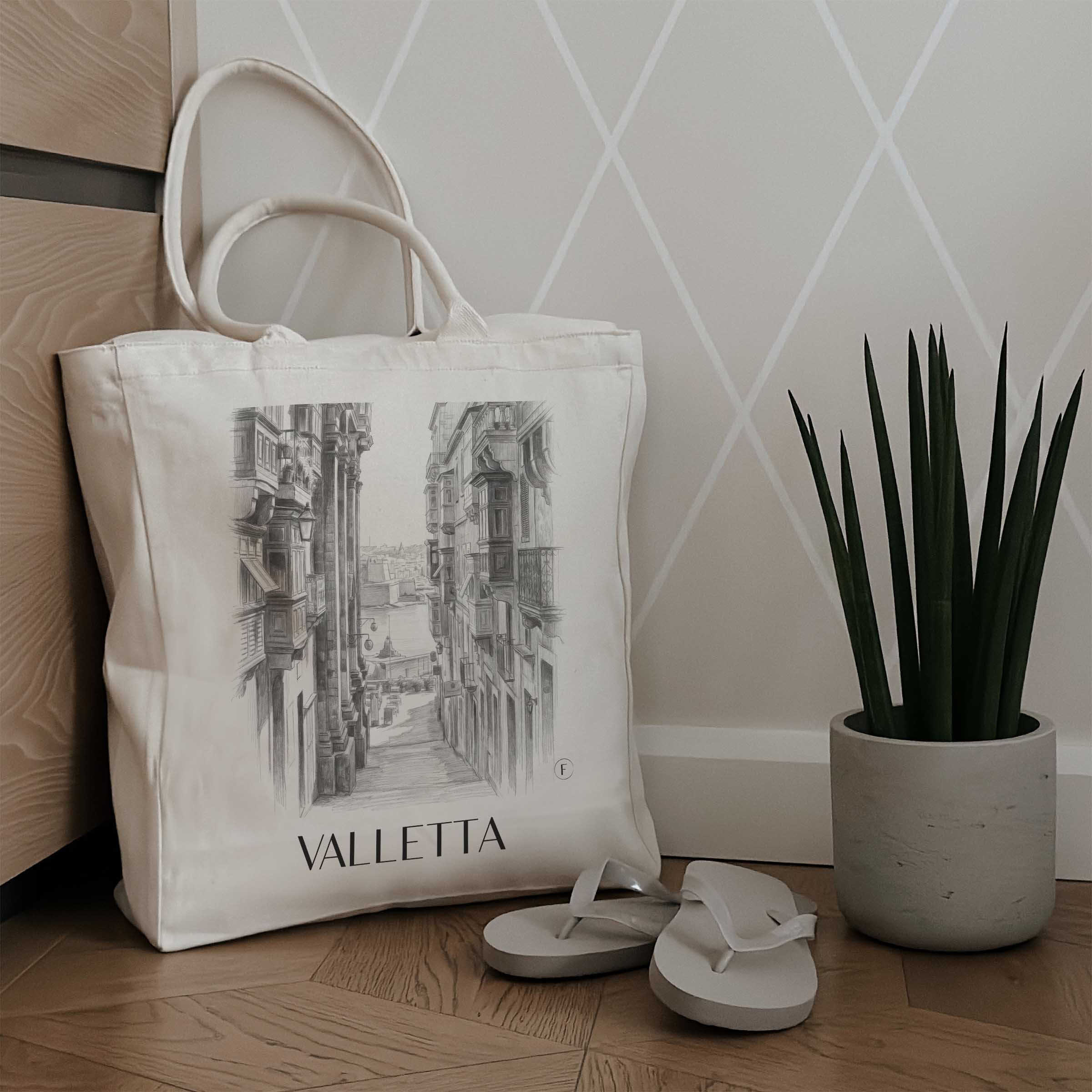 valletta-malta-einkaufstasche-bleistift-zeichnung-drawing