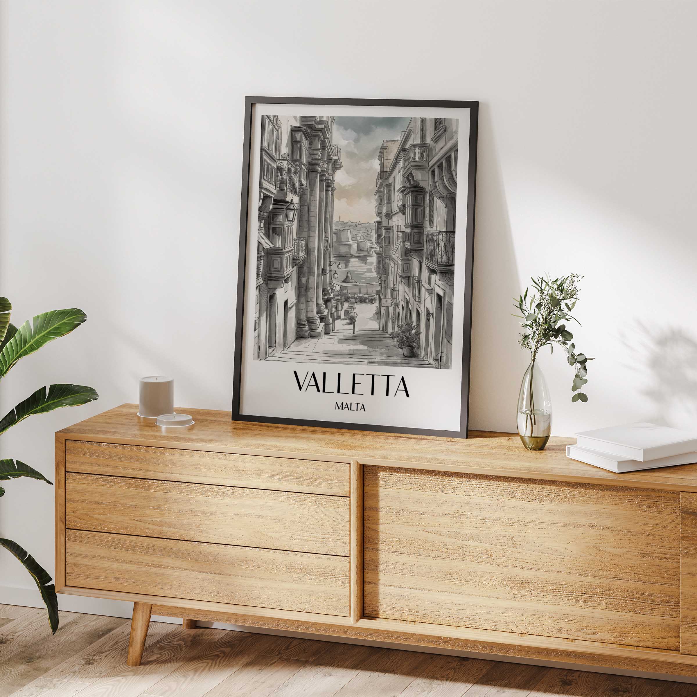 valletta-malta-poster-aquarell-schwarz-weiss