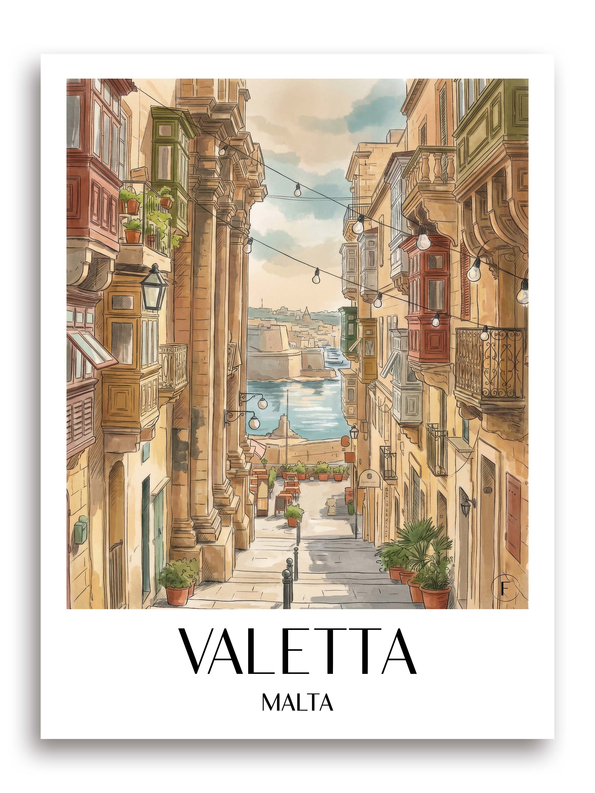 Valletta Poster - Malta Kunstdruck - Aquarell von A4 bis A1 - favplace