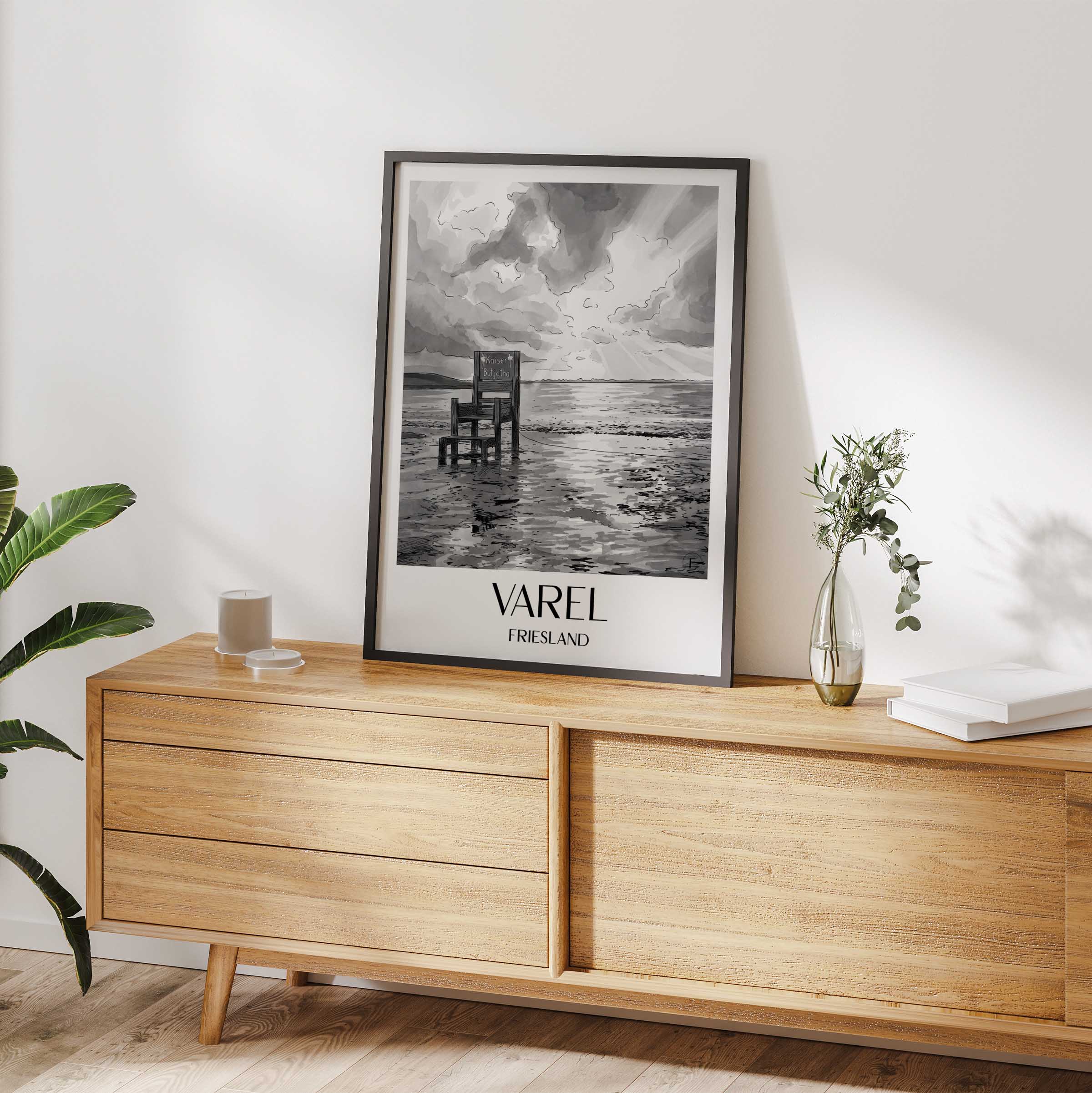 varel-friesland-deutschland-poster-aquarell-schwarz-weiss