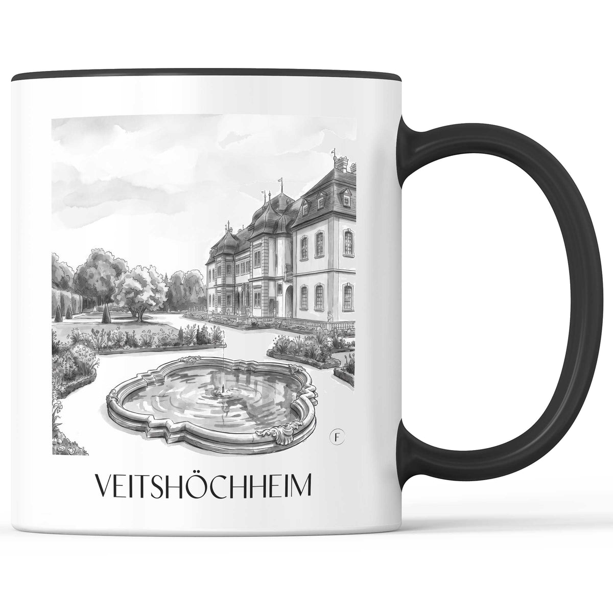 Veitshöchheim Kaffeebecher - Würzburg - Deutschland Becher - Kaffeetasse im Aquarell Schwarz-Weiß Stil - favplace