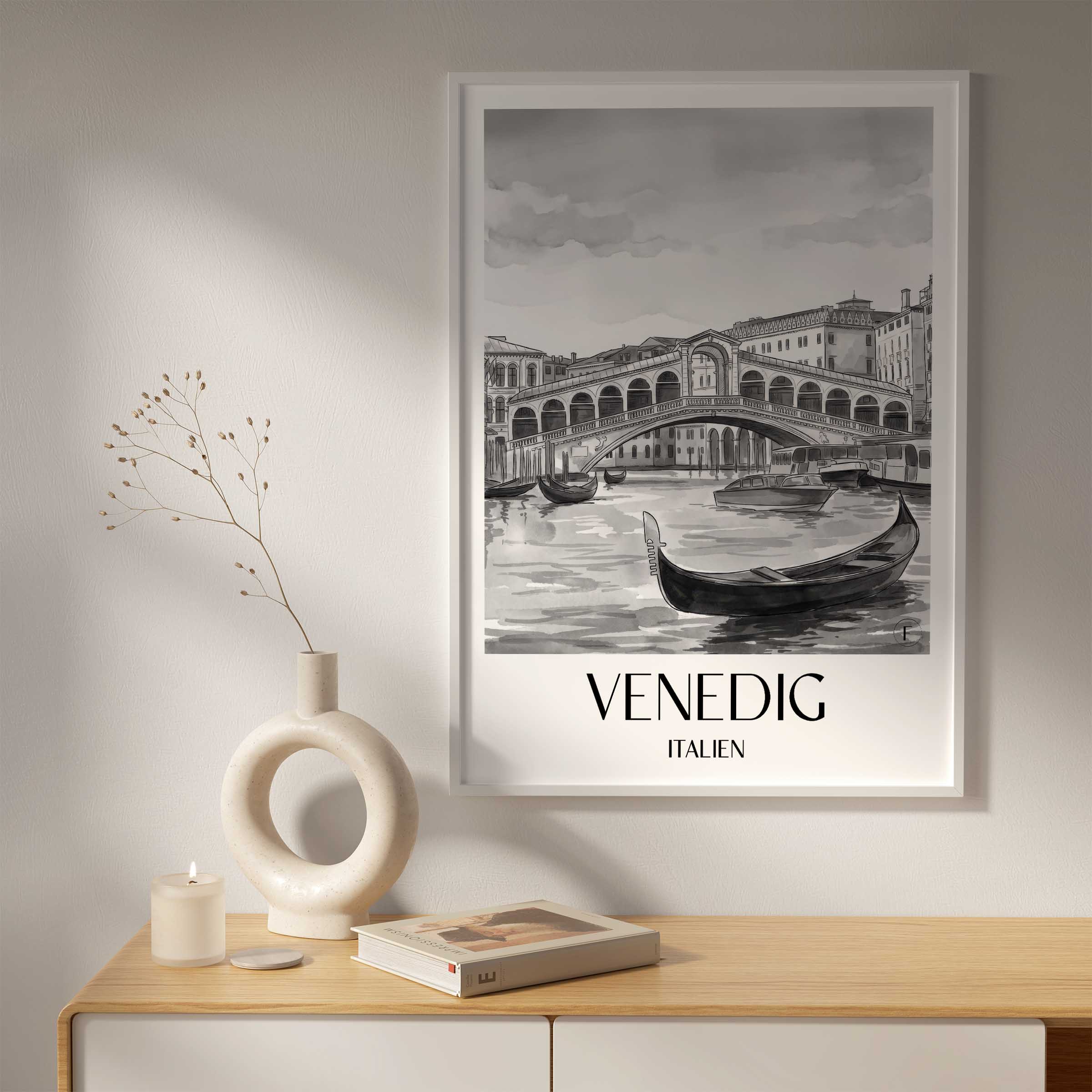 venedig-italien-poster-aquarell-schwarz-weiss