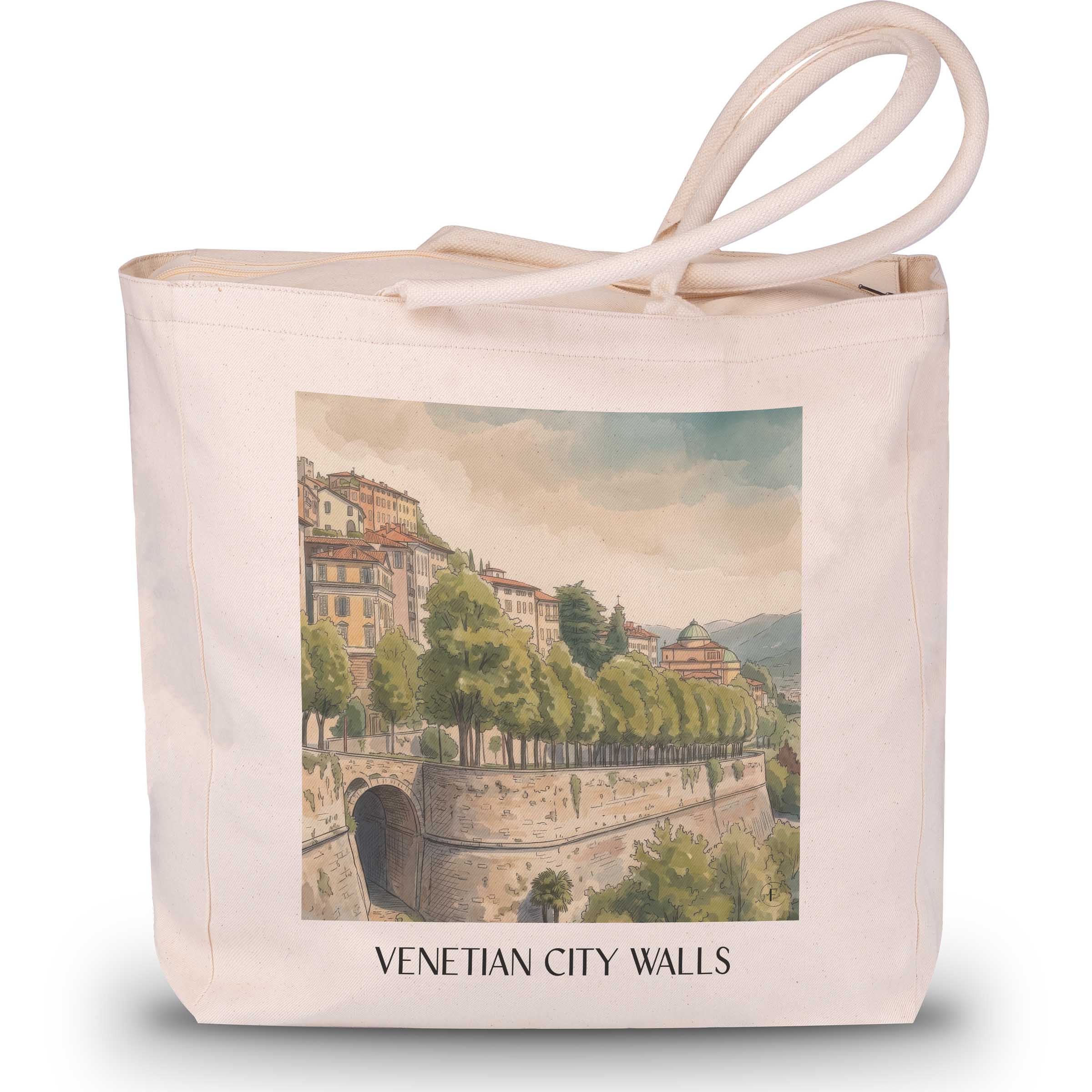Venezianische Stadtmauer Shopping Tasche - Bergamo - Italien Tote Bag - Einkaufstasche im Aquarell Stil - favplace