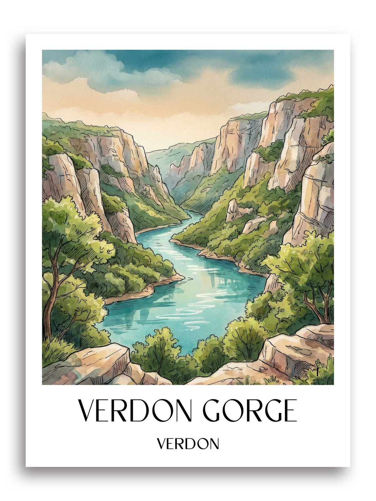 Verdonsschlucht Poster - Verdon - Frankreich Kunstdruck - Aquarell von A4 bis A1 - favplace