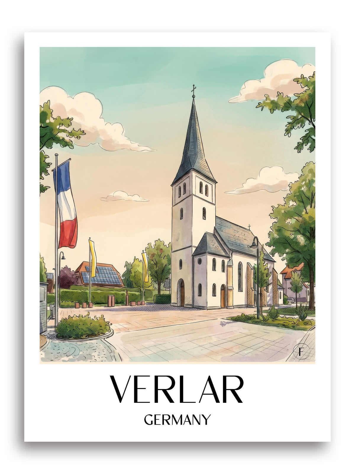Verlar Poster - Paderborner Land - Deutschland Kunstdruck - Aquarell von A4 bis A1 - favplace