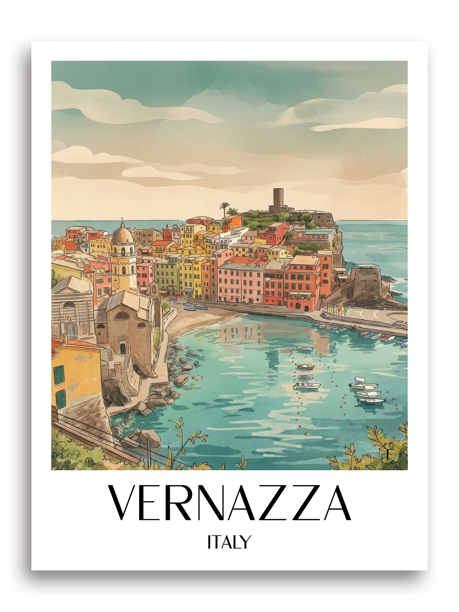Vernazza Poster - Cinque Terre - Italien Kunstdruck - Aquarell von A4 bis A1 - favplace