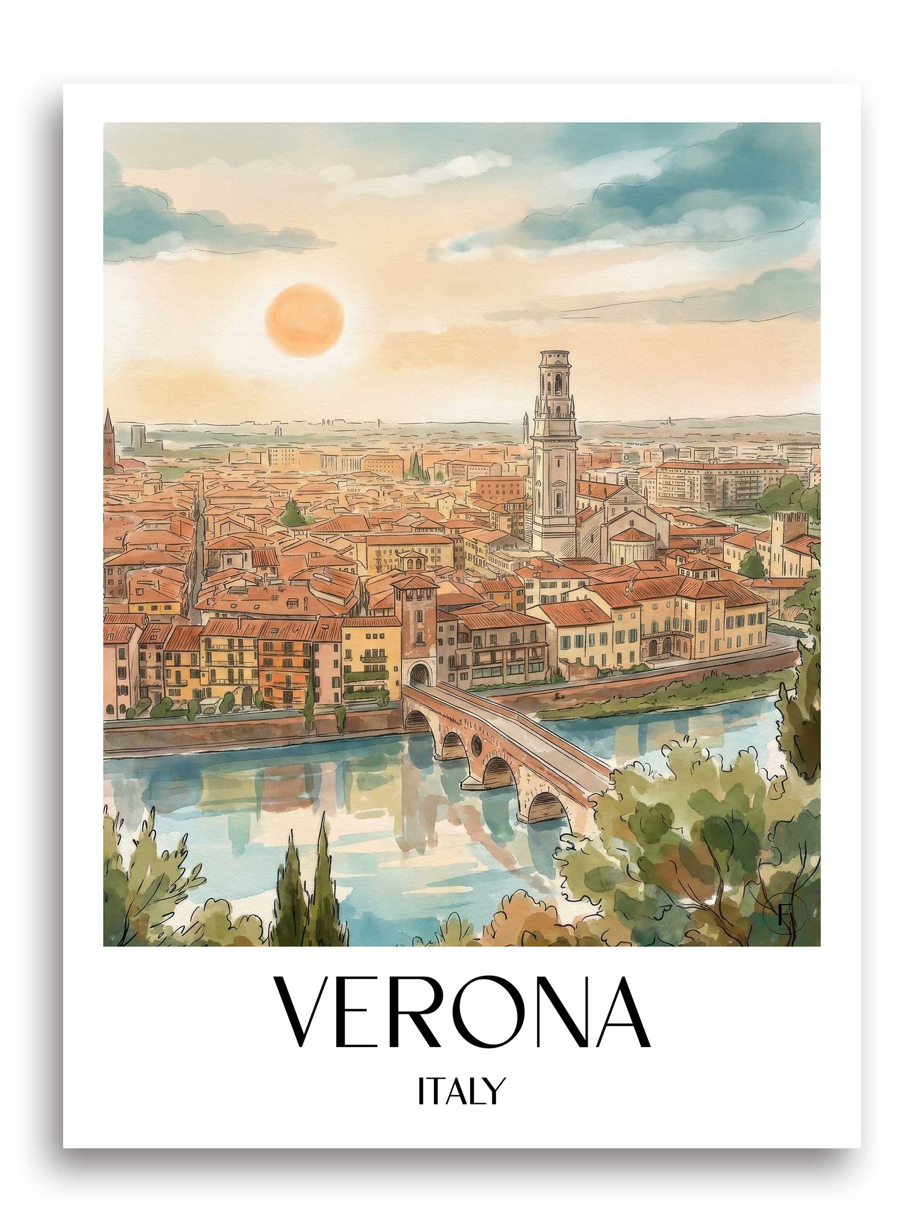 Verona Poster - Italien - Italien Kunstdruck - Aquarell von A4 bis A1 - favplace