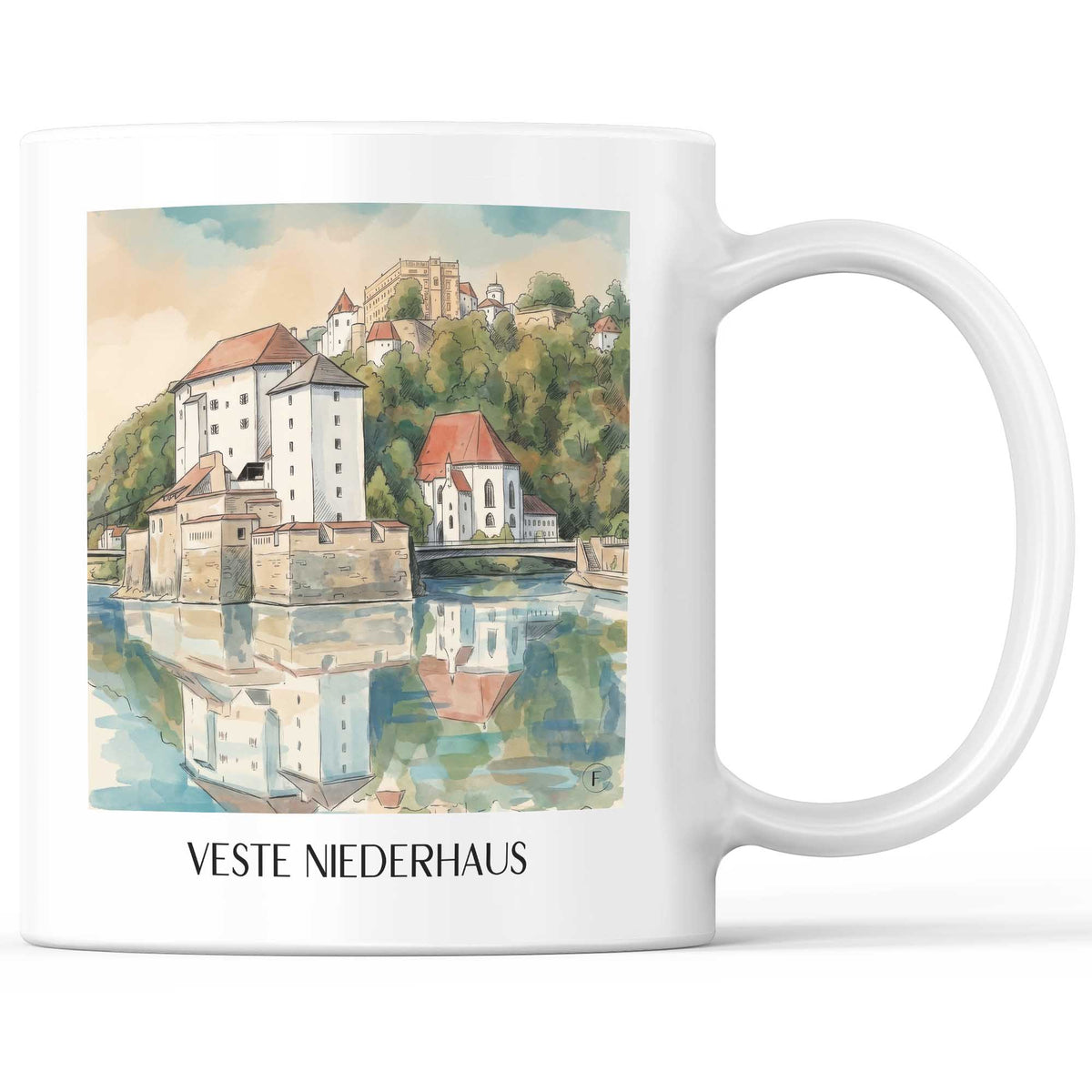 Veste Niederhaus Kaffeebecher - Passau - Deutschland Becher - Kaffeetasse im Aquarell Stil - favplace