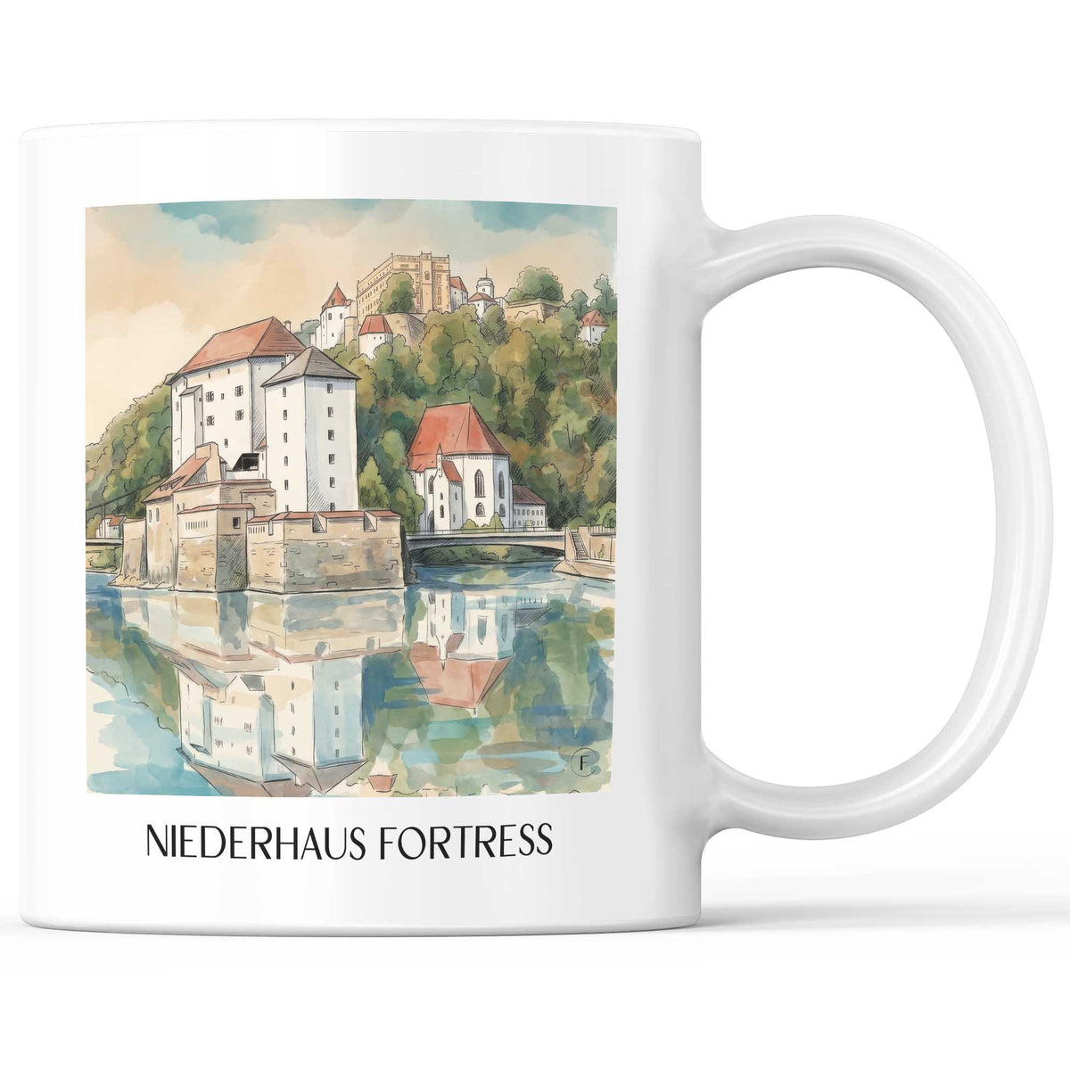 Veste Niederhaus Kaffeebecher - Passau - Deutschland Becher - Kaffeetasse im Aquarell Stil - favplace