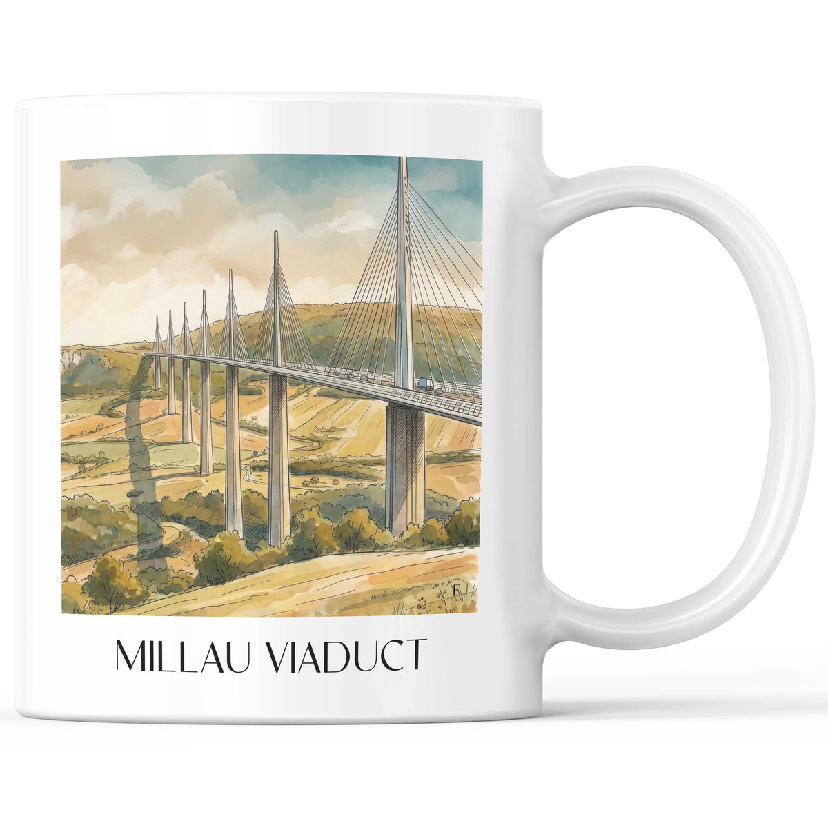 Viaduc de Millau Kaffeebecher - Okzitanien - Frankreich Becher - Kaffeetasse im Aquarell Stil - favplace