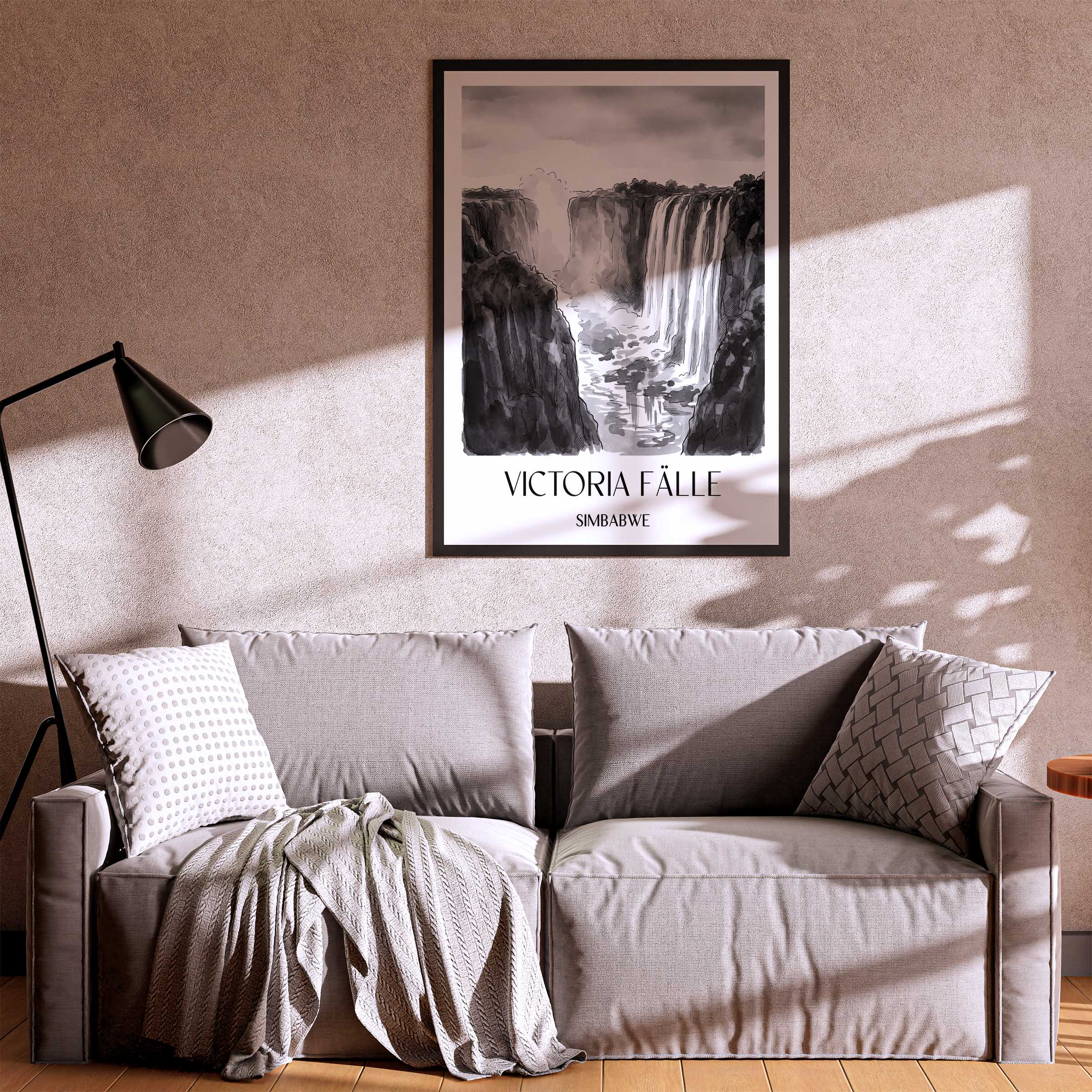 victoria-fälle-simbabwe-poster-aquarell-schwarz-weiss