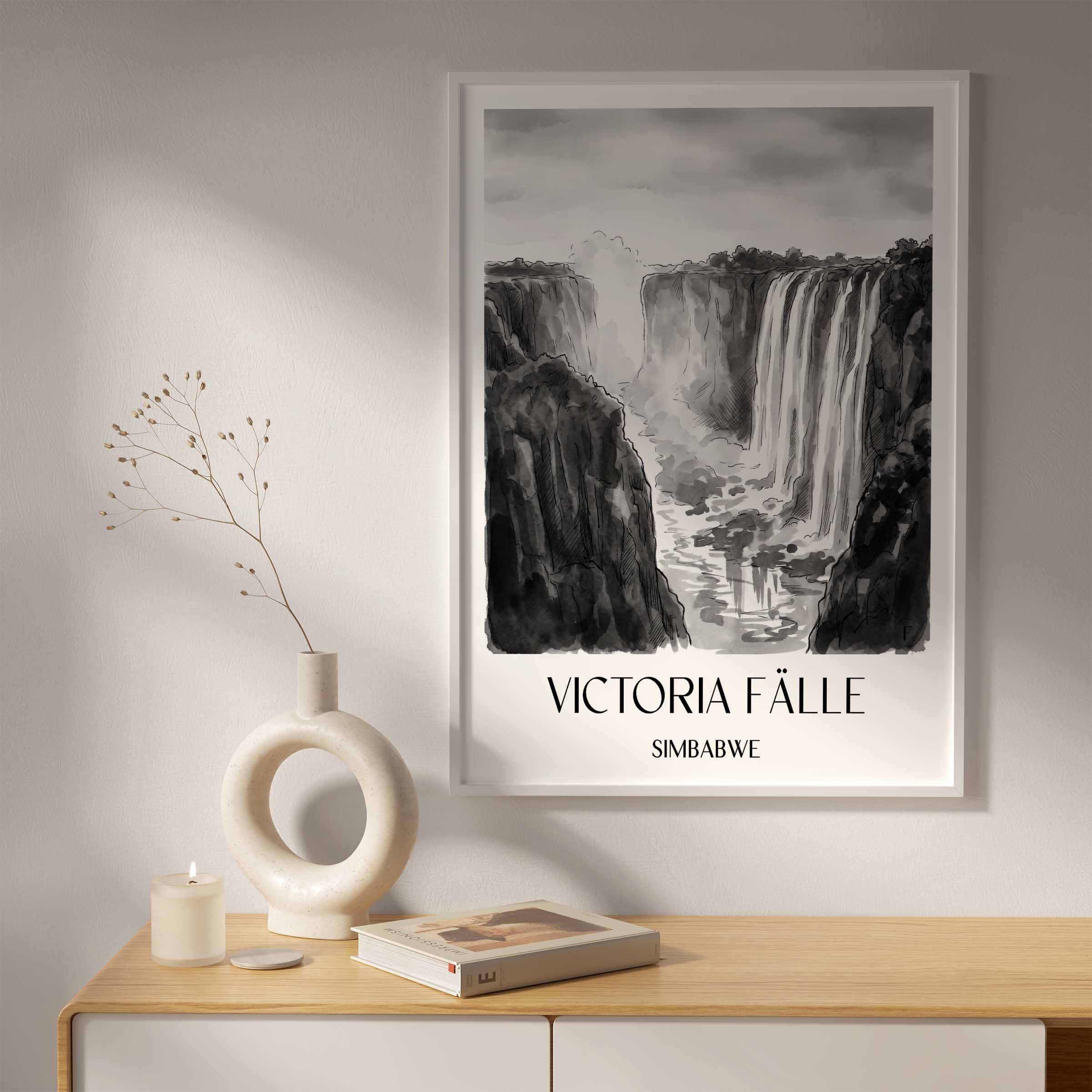 victoria-fälle-simbabwe-poster-aquarell-schwarz-weiss