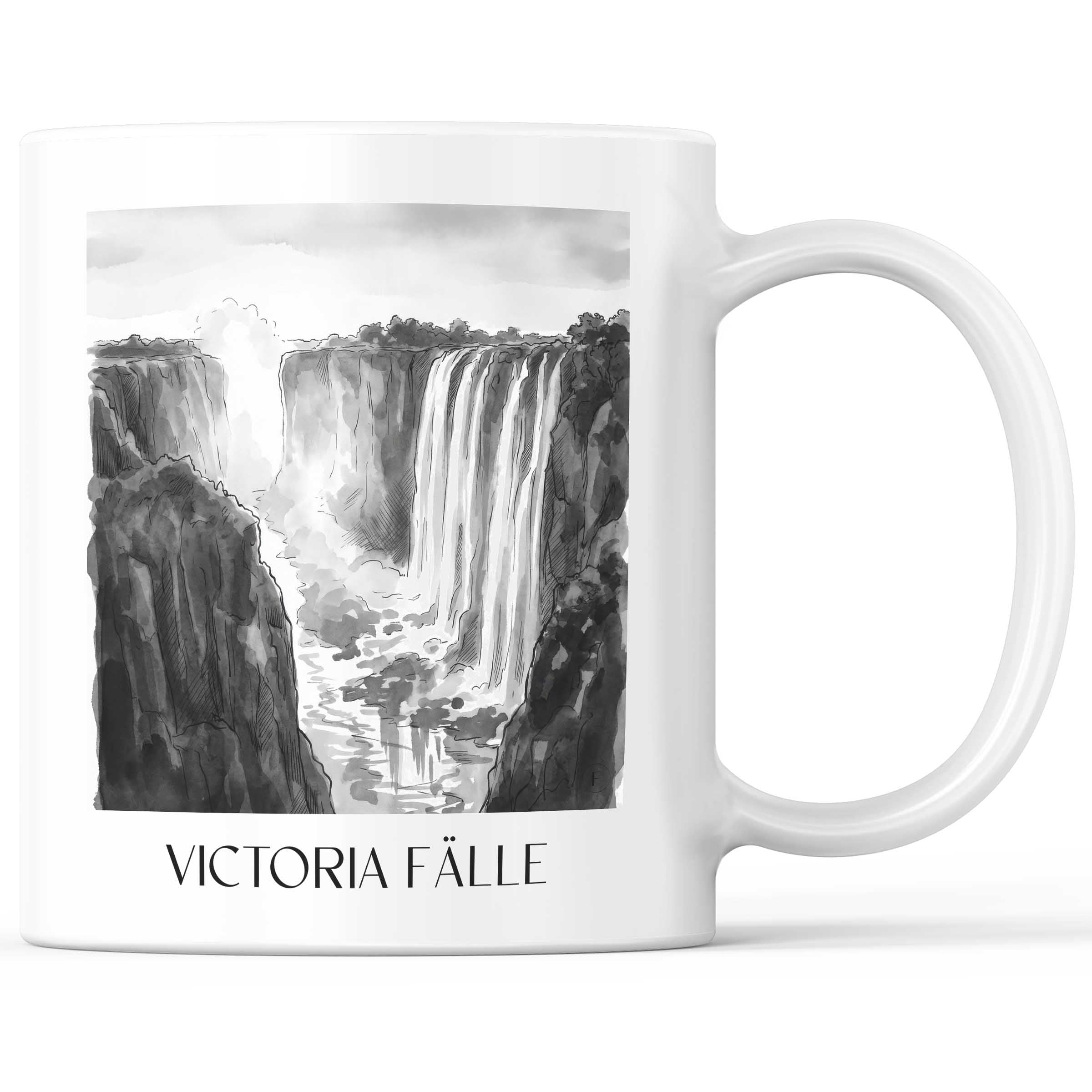 Victoria Fälle - Simbabwe Becher - Kaffeetasse im Aquarell Schwarz-Weiß Stil - favplace