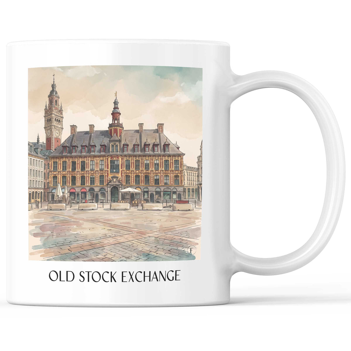 Vieille Bourse Kaffeebecher - Lille - Frankreich Becher - Kaffeetasse im Aquarell Stil - favplace