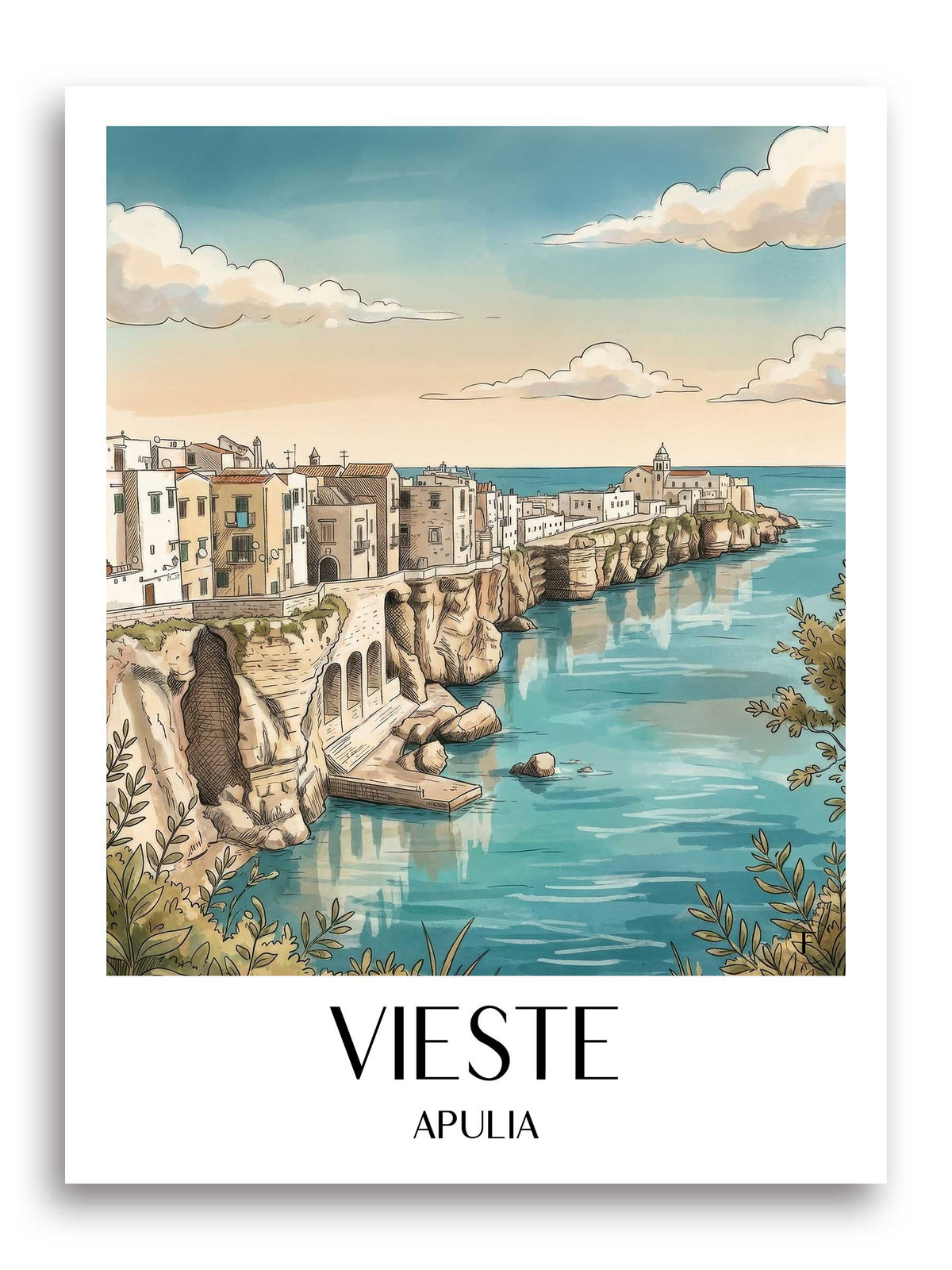 Vieste Poster - Apulien - Italien Kunstdruck - Aquarell von A4 bis A1 - favplace