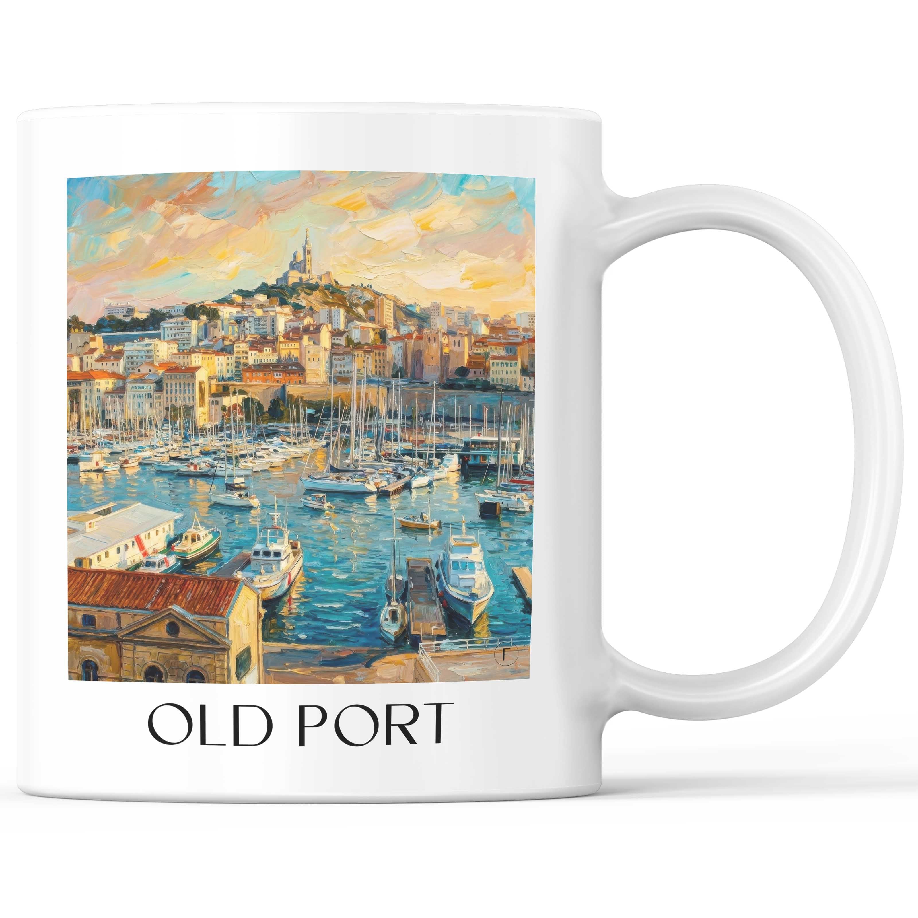 Vieux-Port Kaffeebecher - Marseille - Frankreich Becher - Kaffeetasse im Ölgemälde Stil - favplace