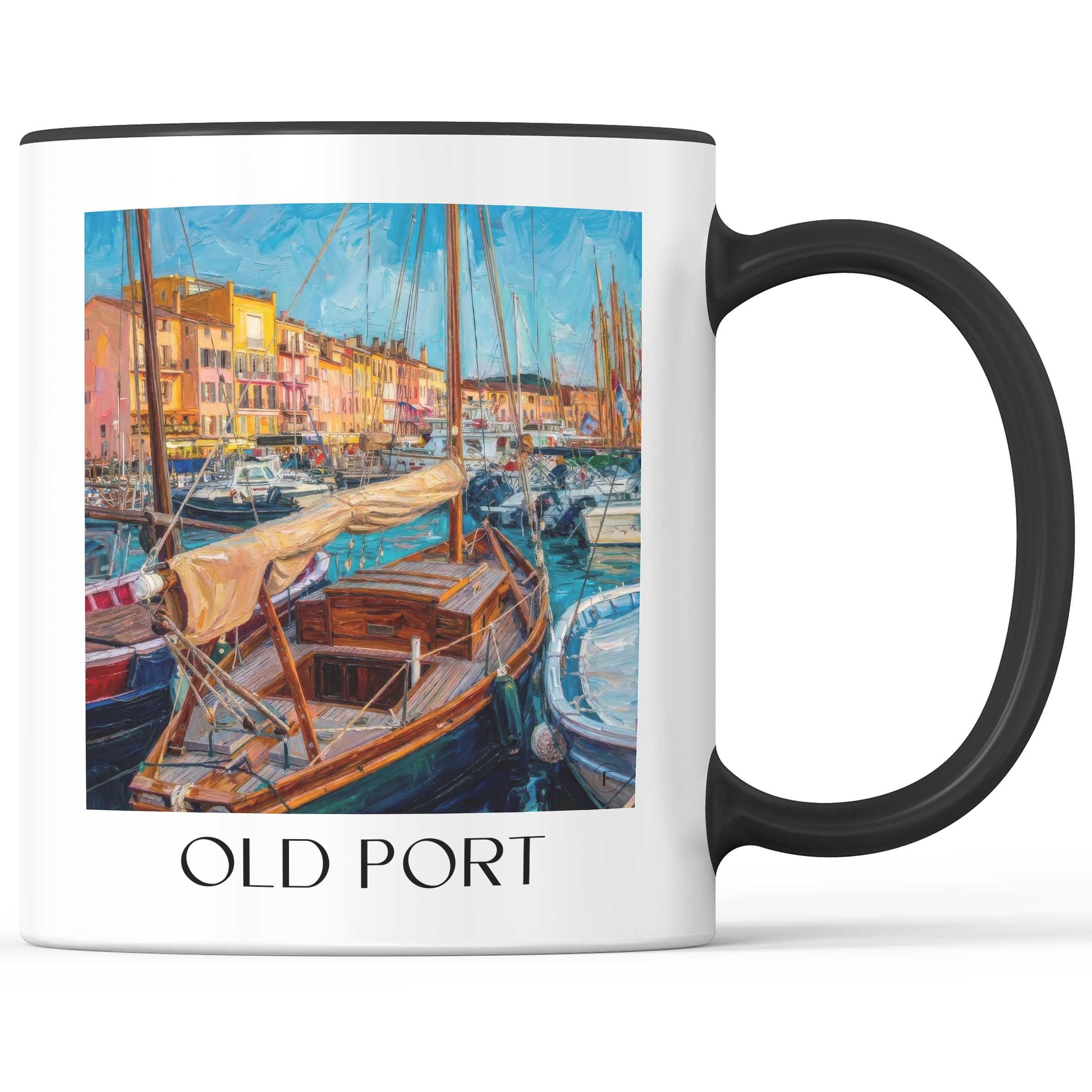 Vieux Port Kaffeebecher - Saint-Tropez - Frankreich Becher - Kaffeetasse im Ölgemälde Stil - favplace