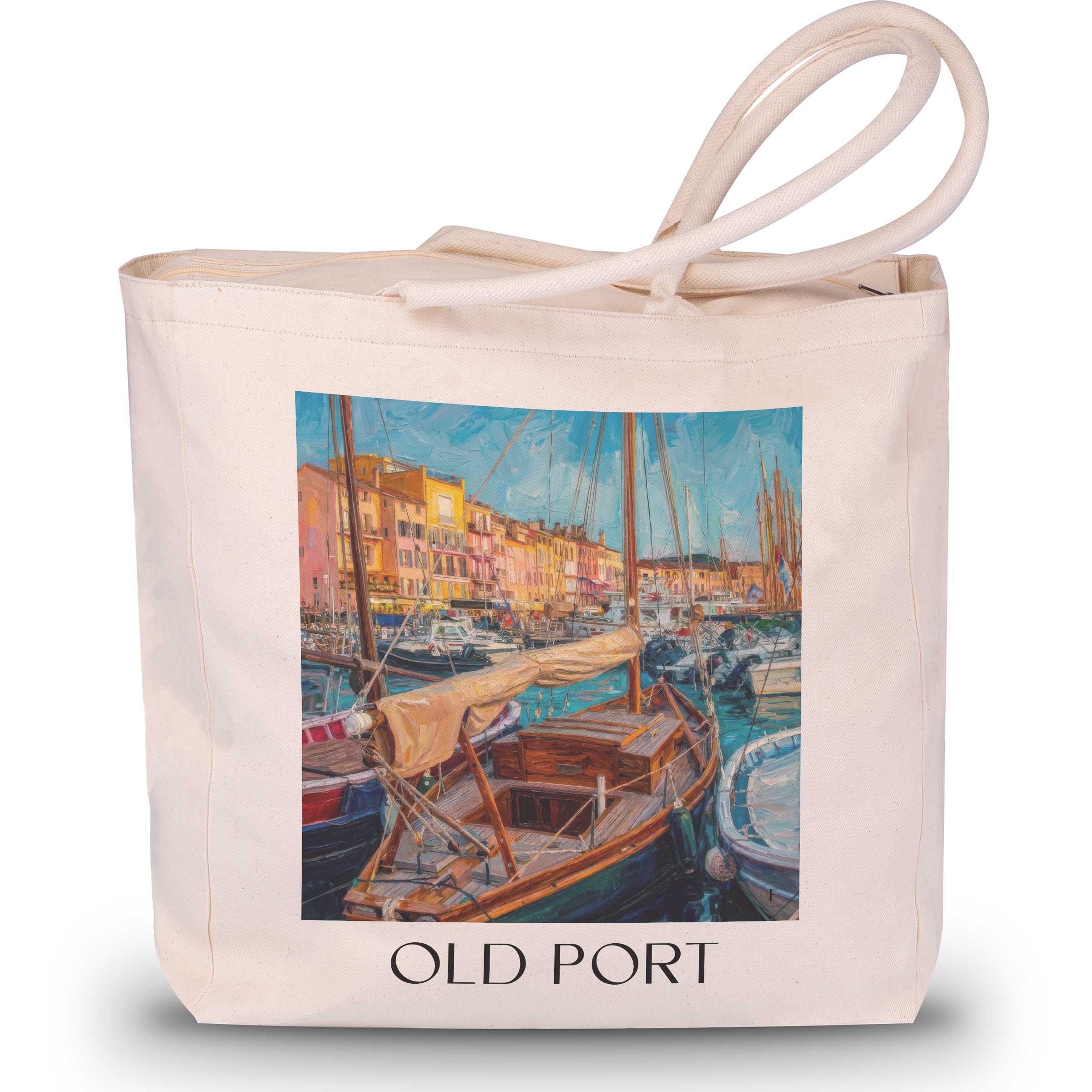 Vieux Port Shopping Bag - Saint-Tropez - France Tote Bag - Oil Painting Style Shopping Bag