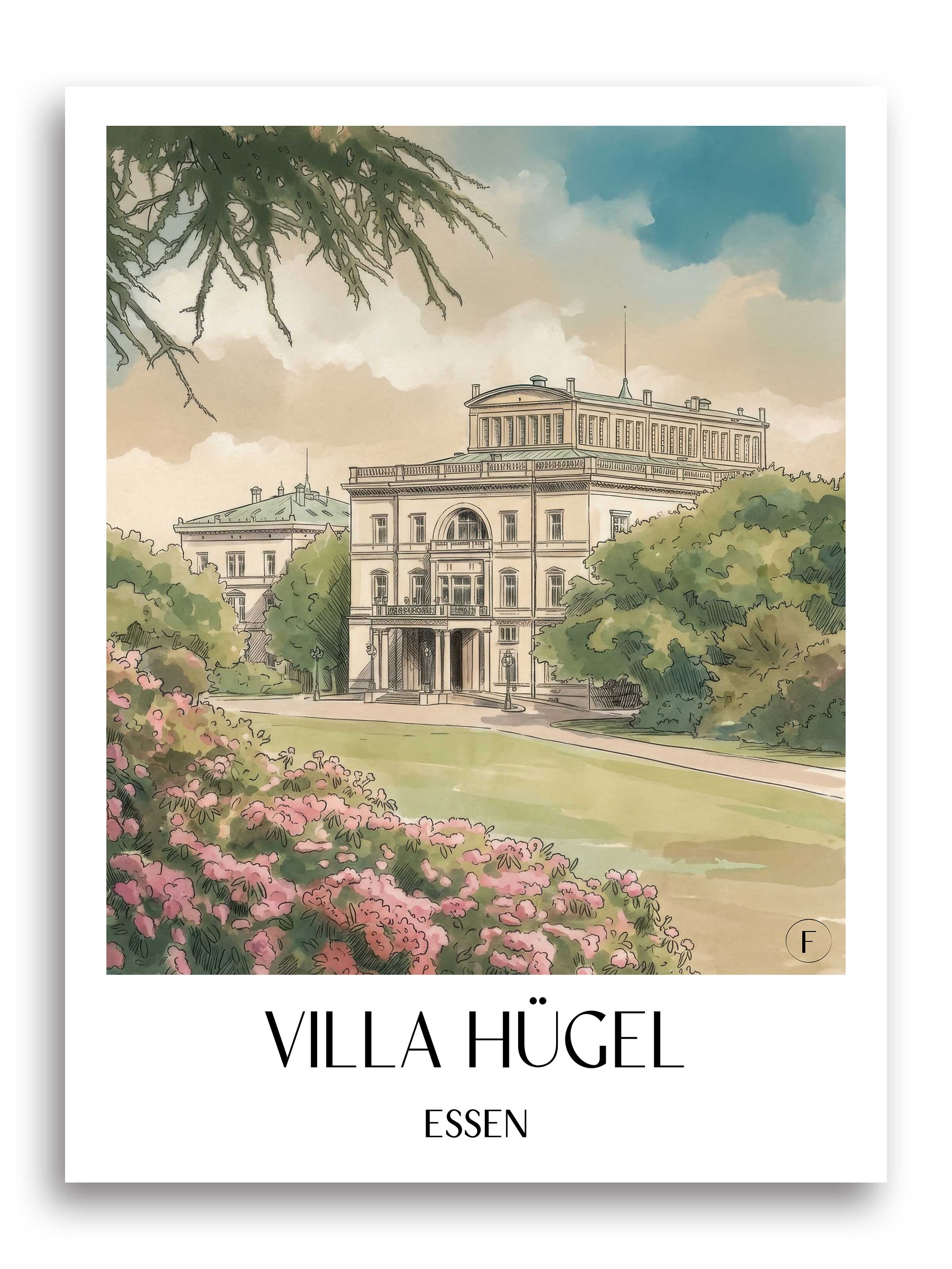 villa-hügel-essen-deutschland-poster-aquarell