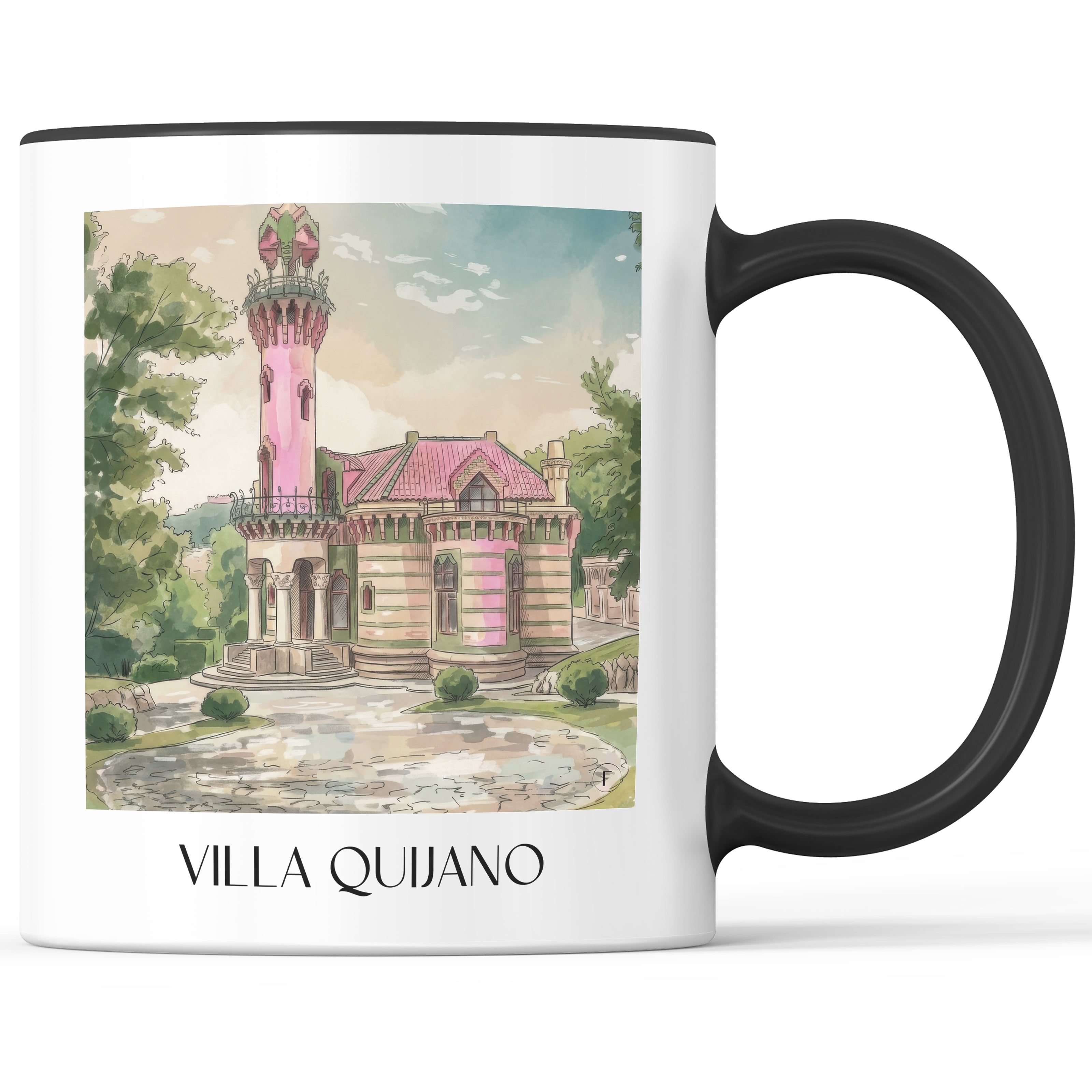villa-quijano-comillas-spanien-kaffeebecher-aquarell-pink-rosa