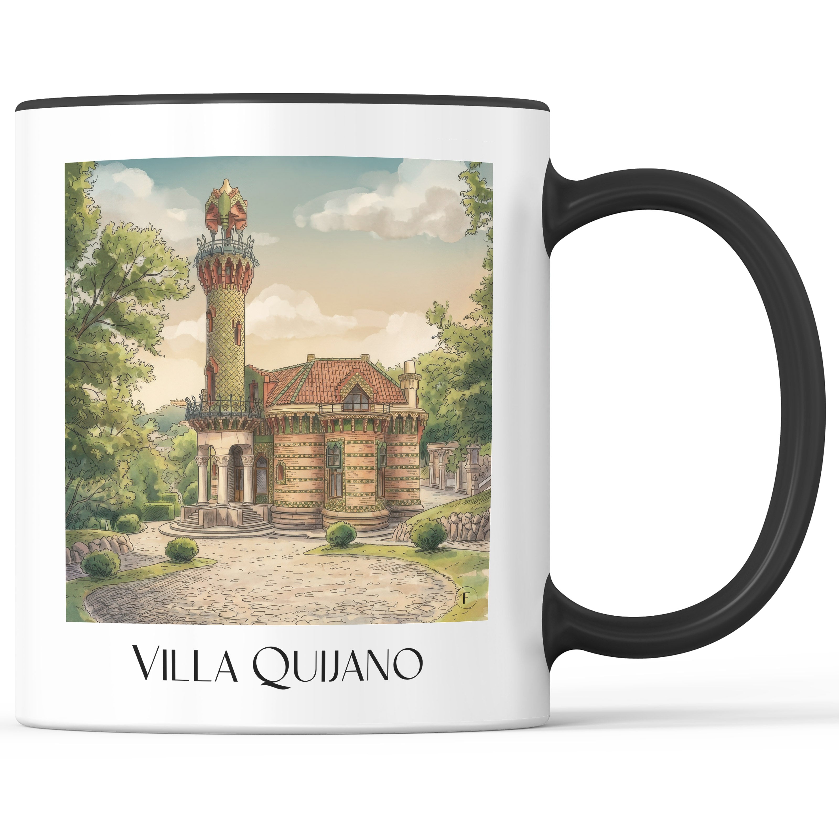 Villa Quijano Kaffeebecher - Comillas - Spanien Becher - Kaffeetasse im Aquarell Stil - favplace