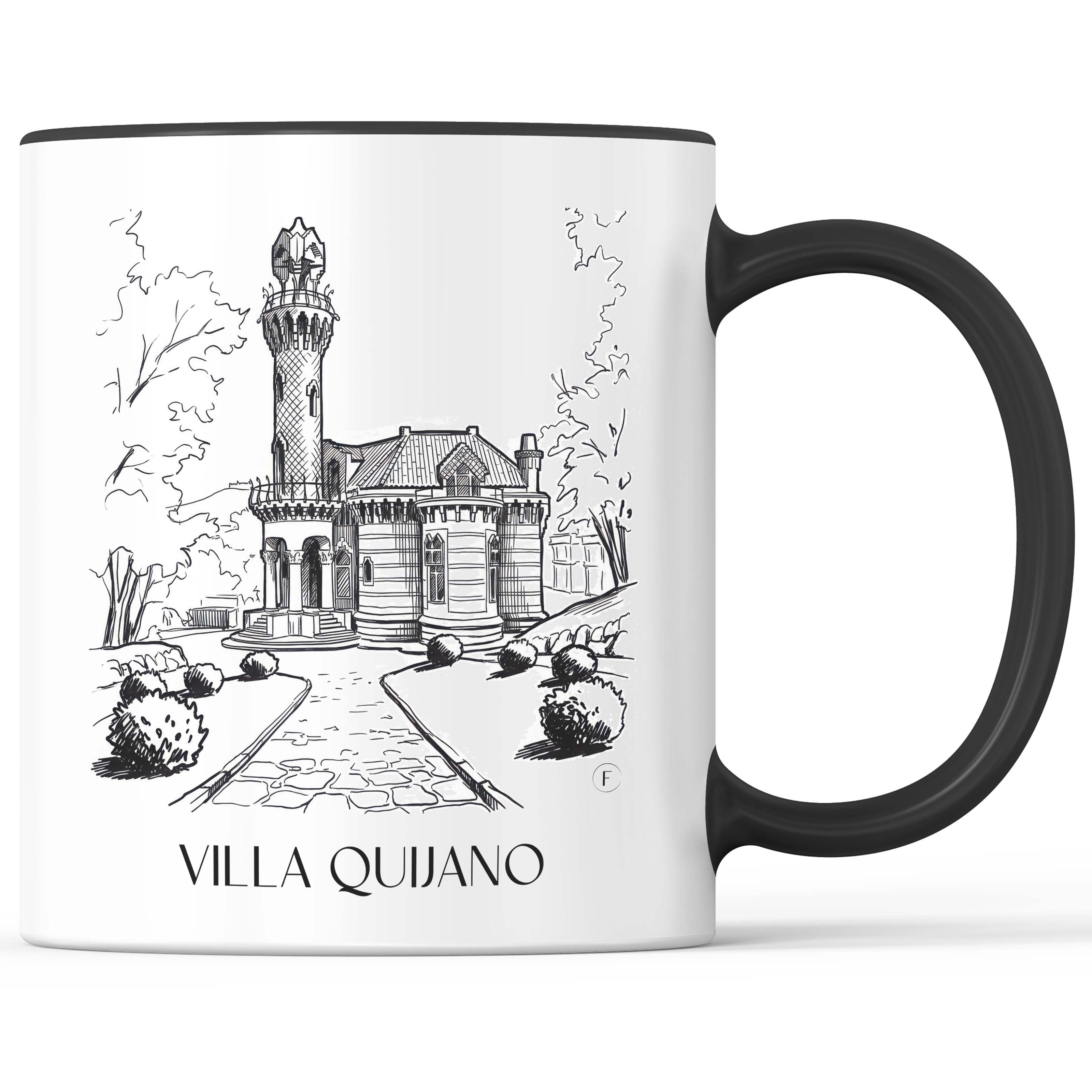Villa Quijano Kaffeebecher - Comillas - Spanien Becher - Kaffeetasse im Skizze Stil - favplace