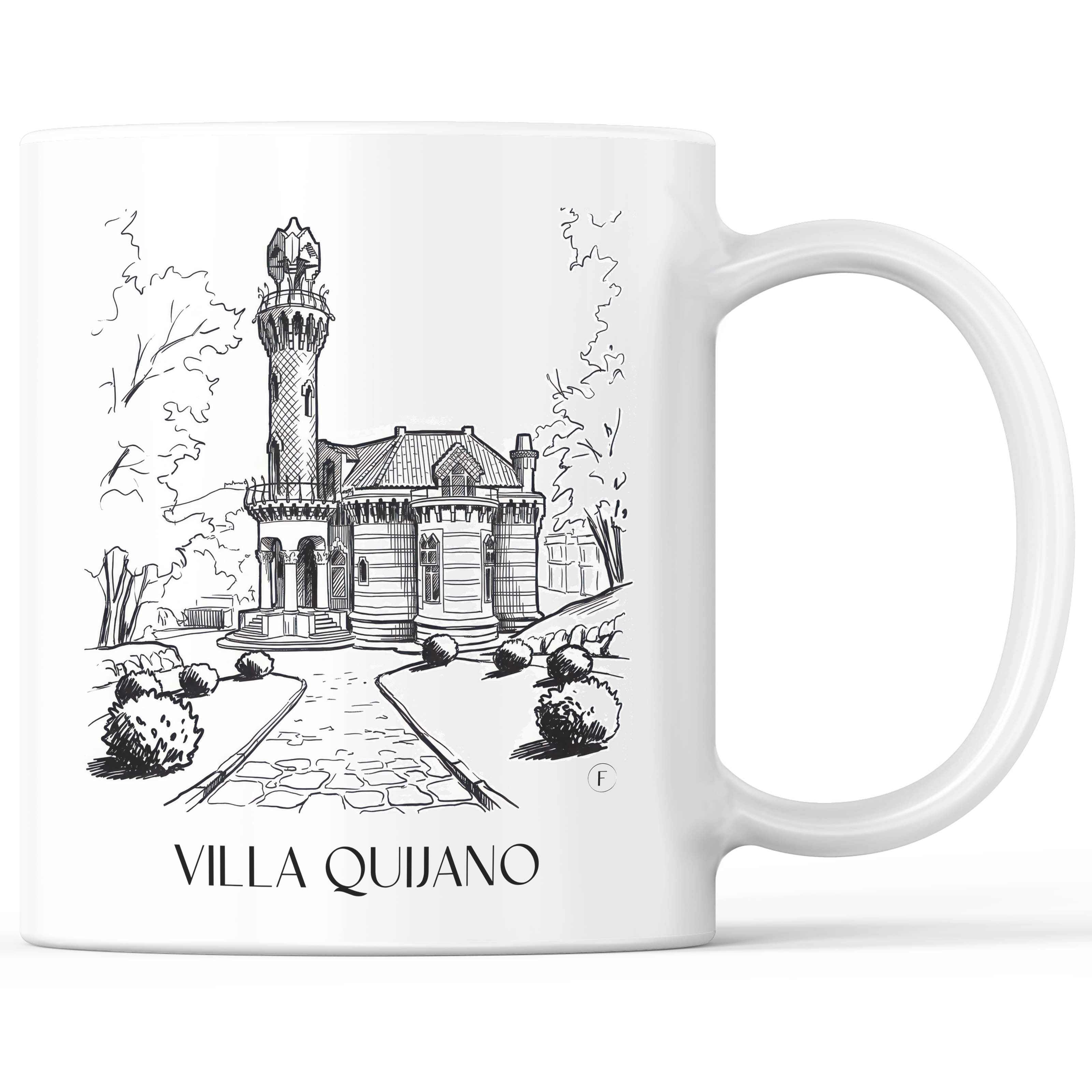 Villa Quijano Kaffeebecher - Comillas - Spanien Becher - Kaffeetasse im Skizze Stil - favplace
