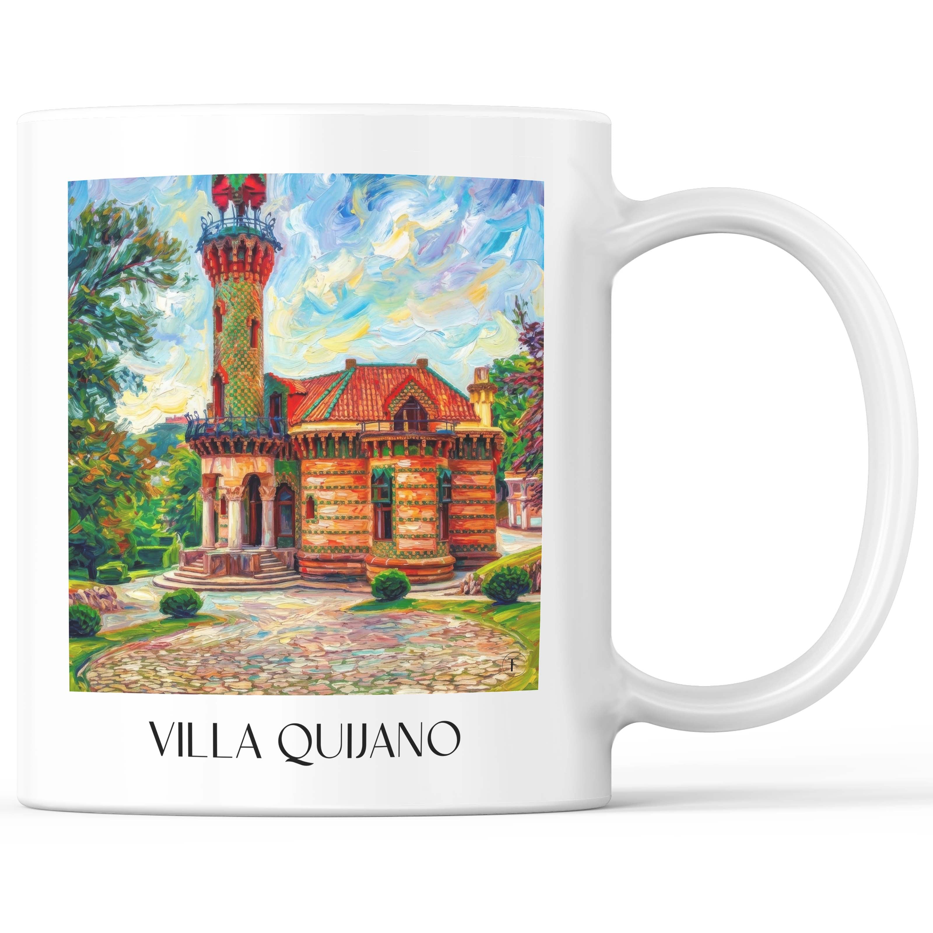 Villa Quijano Kaffeebecher - Comillas - Spanien Becher - Kaffeetasse im Ölgemälde Stil - favplace